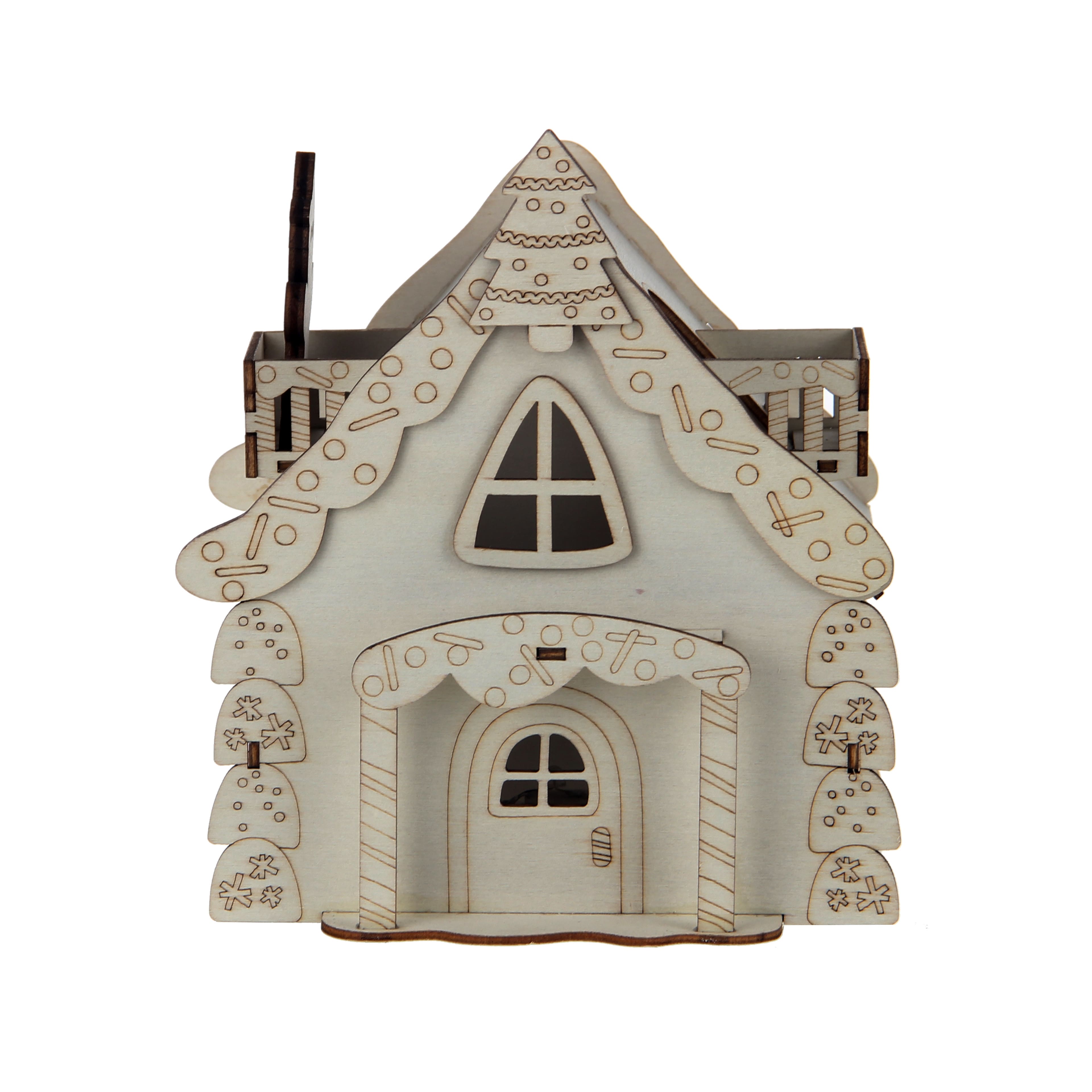 7&#x22; Unfinished Gingerbread House DIY LED Wood D&#xE9;cor by Make Market&#xAE;
