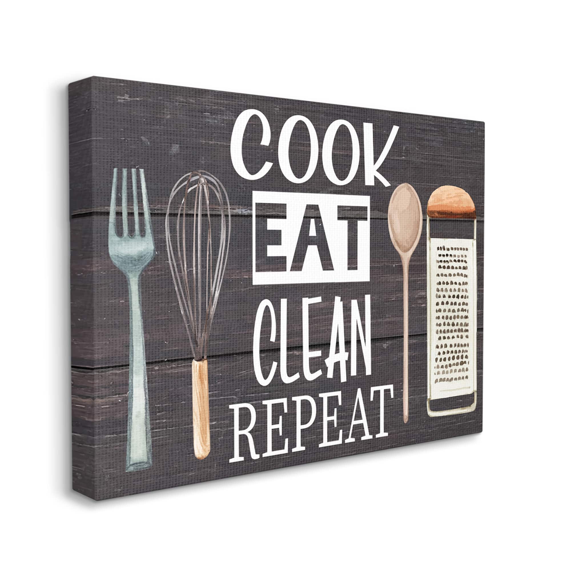 Stupell Industries Cook Eat Clean Humorous Quote Rustic Kitchenware Canvas Wall Art