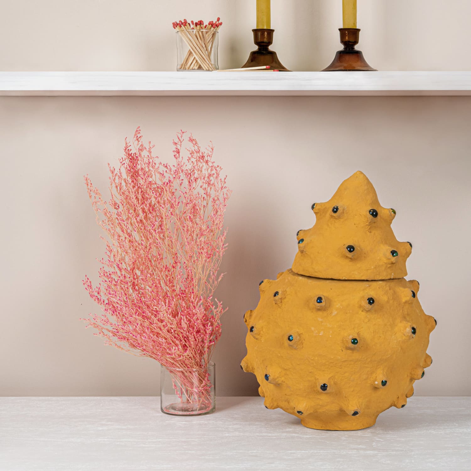 Hello Honey&#xAE; Decorative Paper M&#xE2;ch&#xE9; Canister with Glass Marble Accent