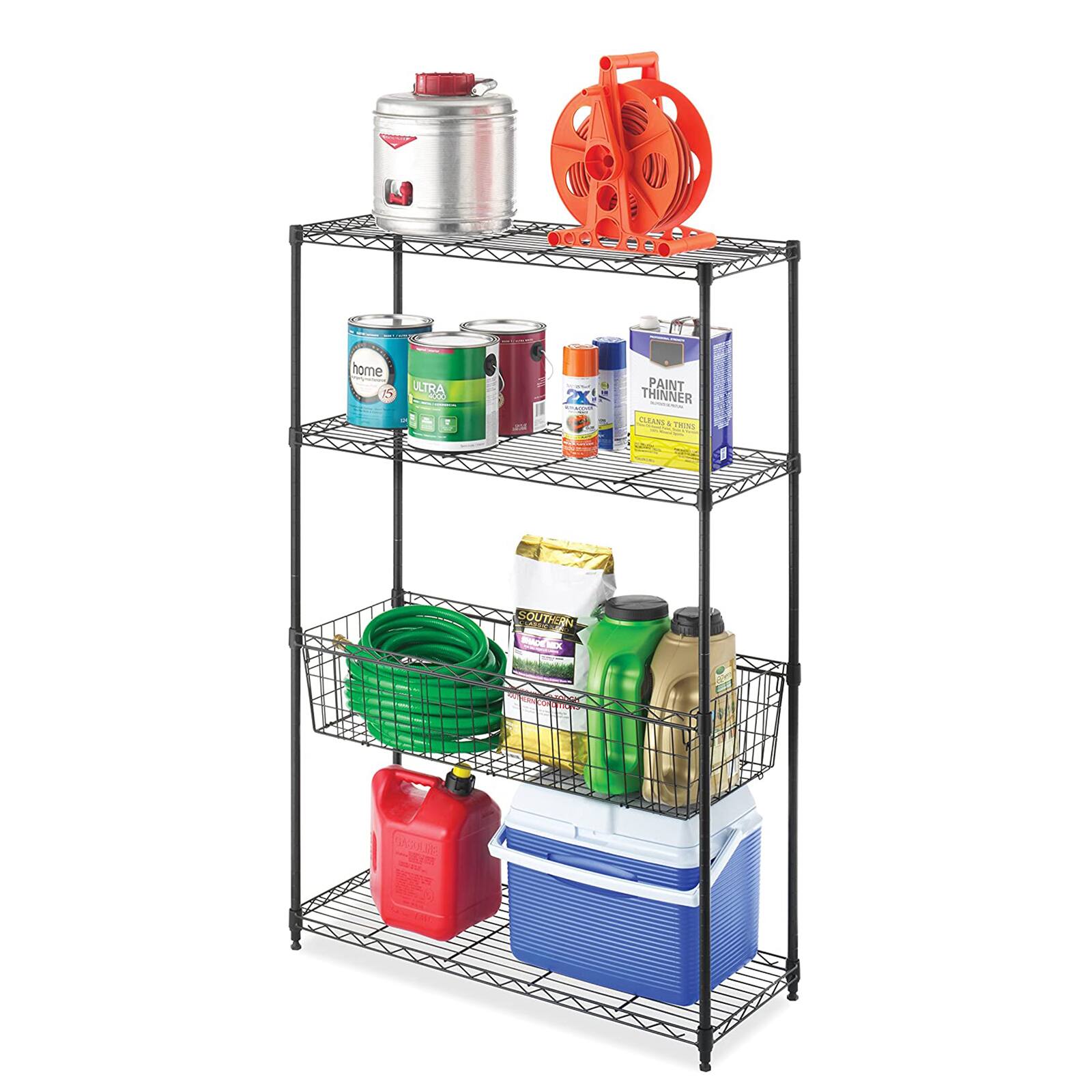 4 Tier Multi Purpose Wire Storage Rack in Chrome - Wire Shelf Additions