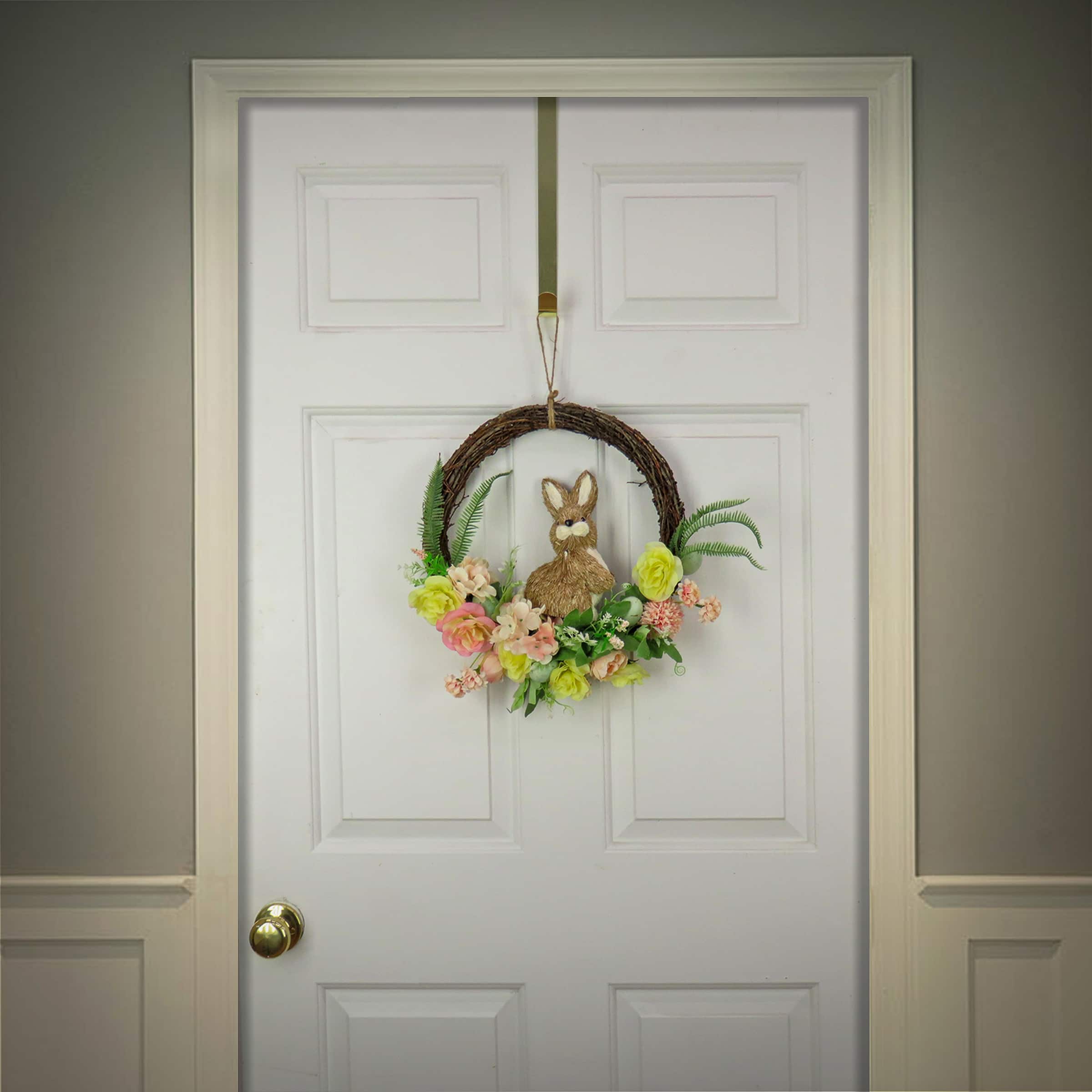 16" Bunny & Rose Flowers Hanging Wreath
