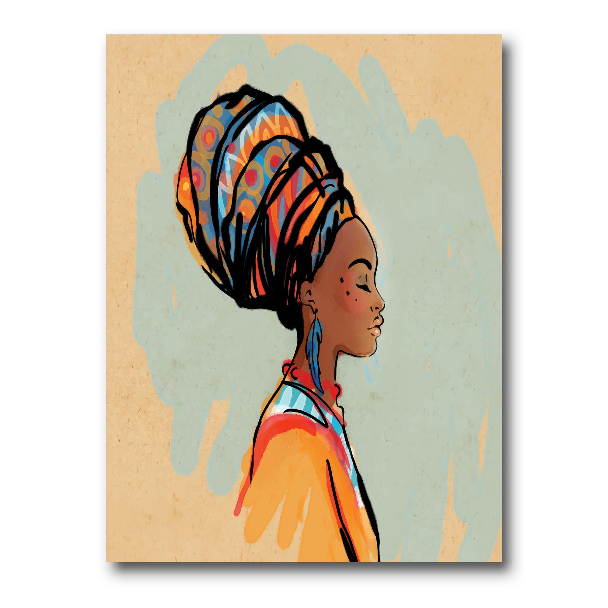 Designart - Portrait of African American Woman With Turban III - Modern Canvas Wall Art Print