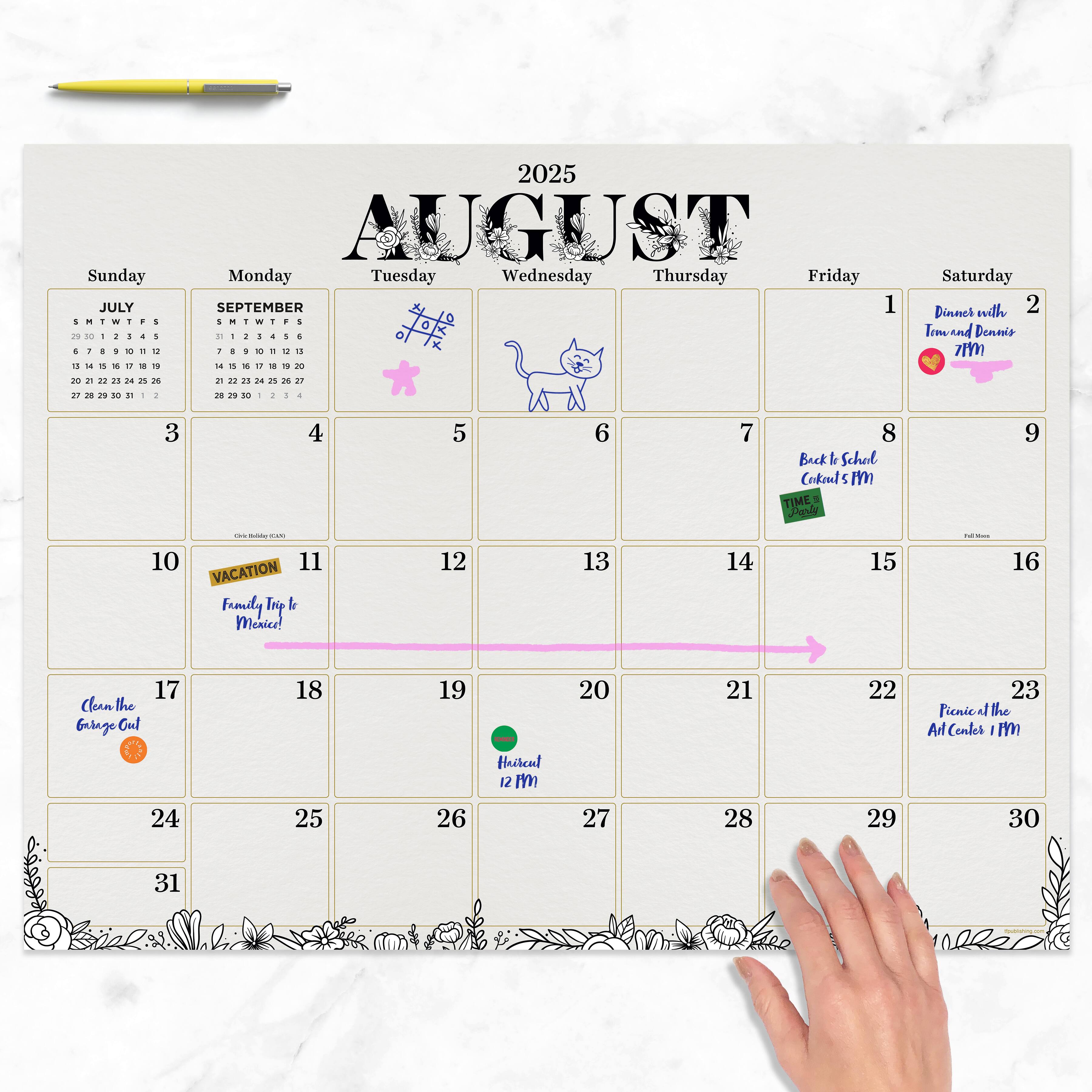 July 2025 - June 2026 Large Floral Desk Pad Monthly Blotter Calendar