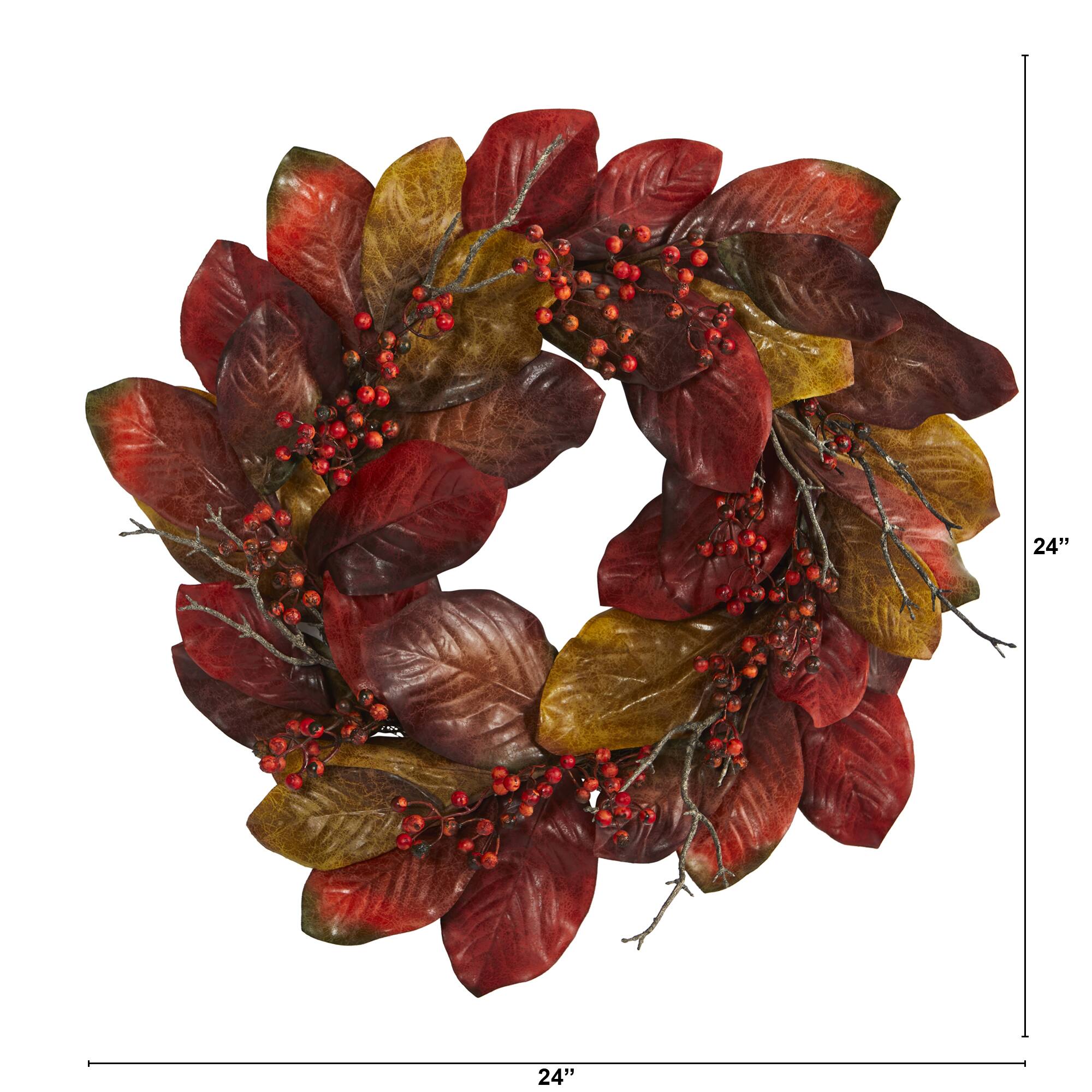 24" Harvest Magnolia Leaf & Berries Wreath
