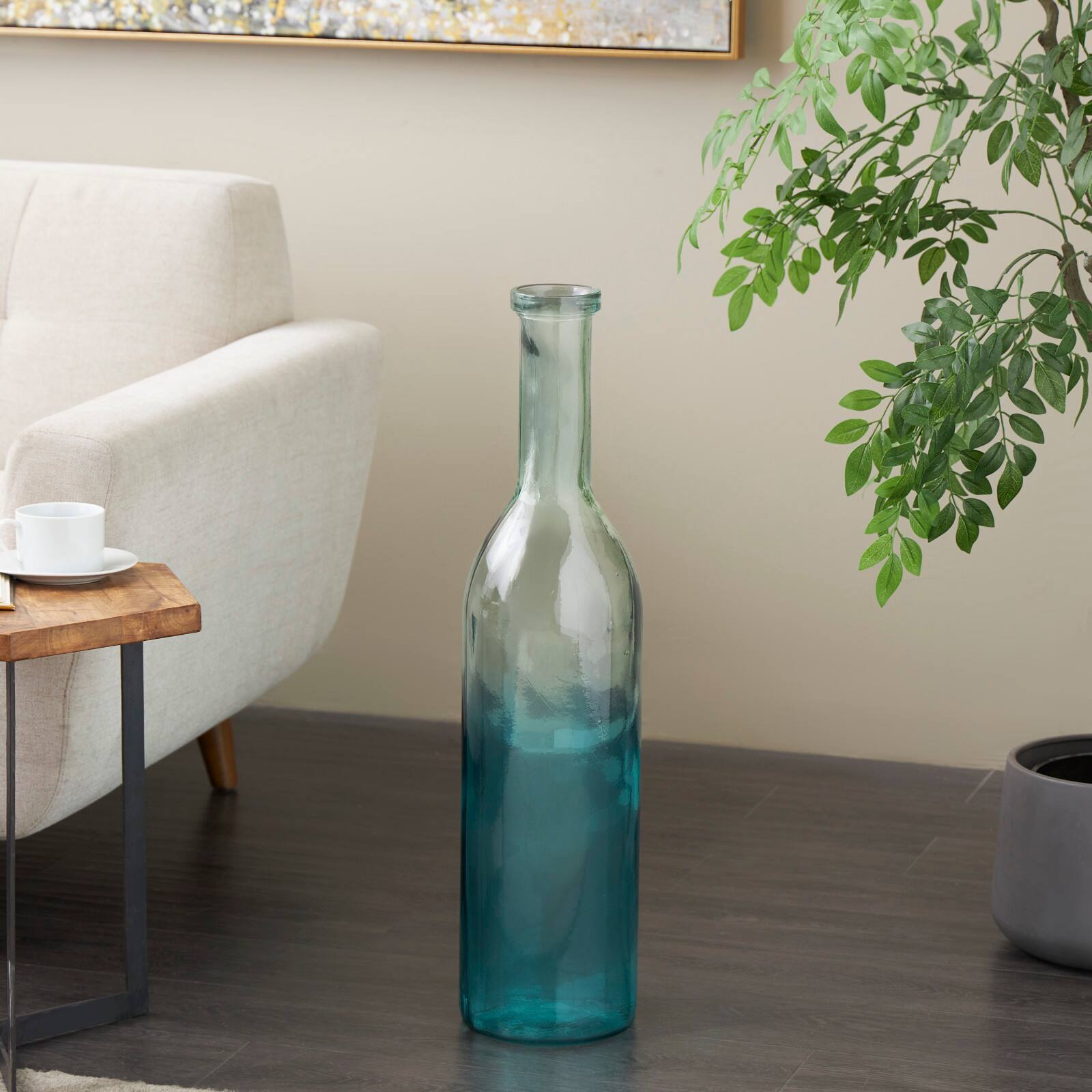 Teal Recycled Glass Handmade Tall Ombre Floor Vase