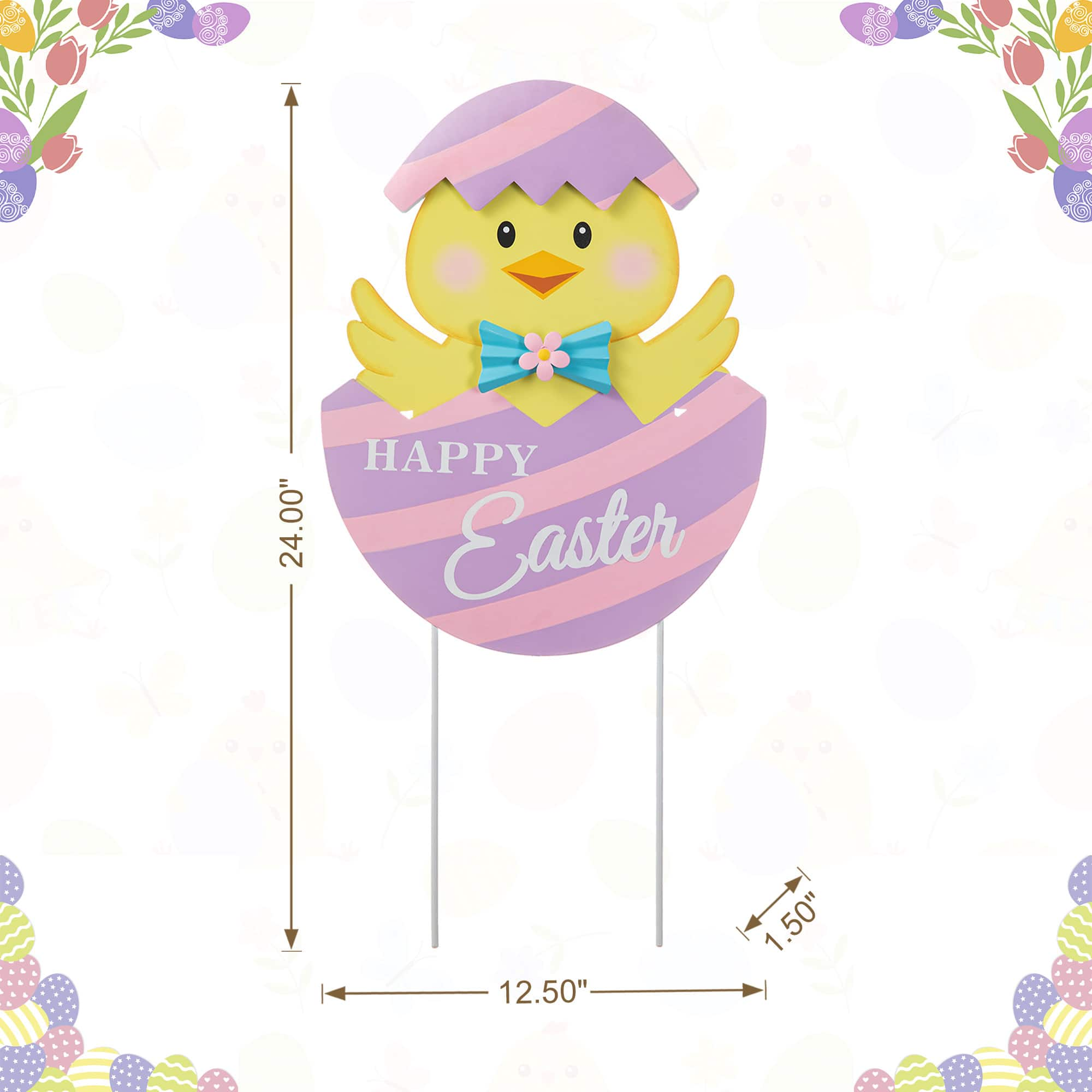 Glitzhome&#xAE; 24&#x22; Easter Metal Chick Egg Yard Stake