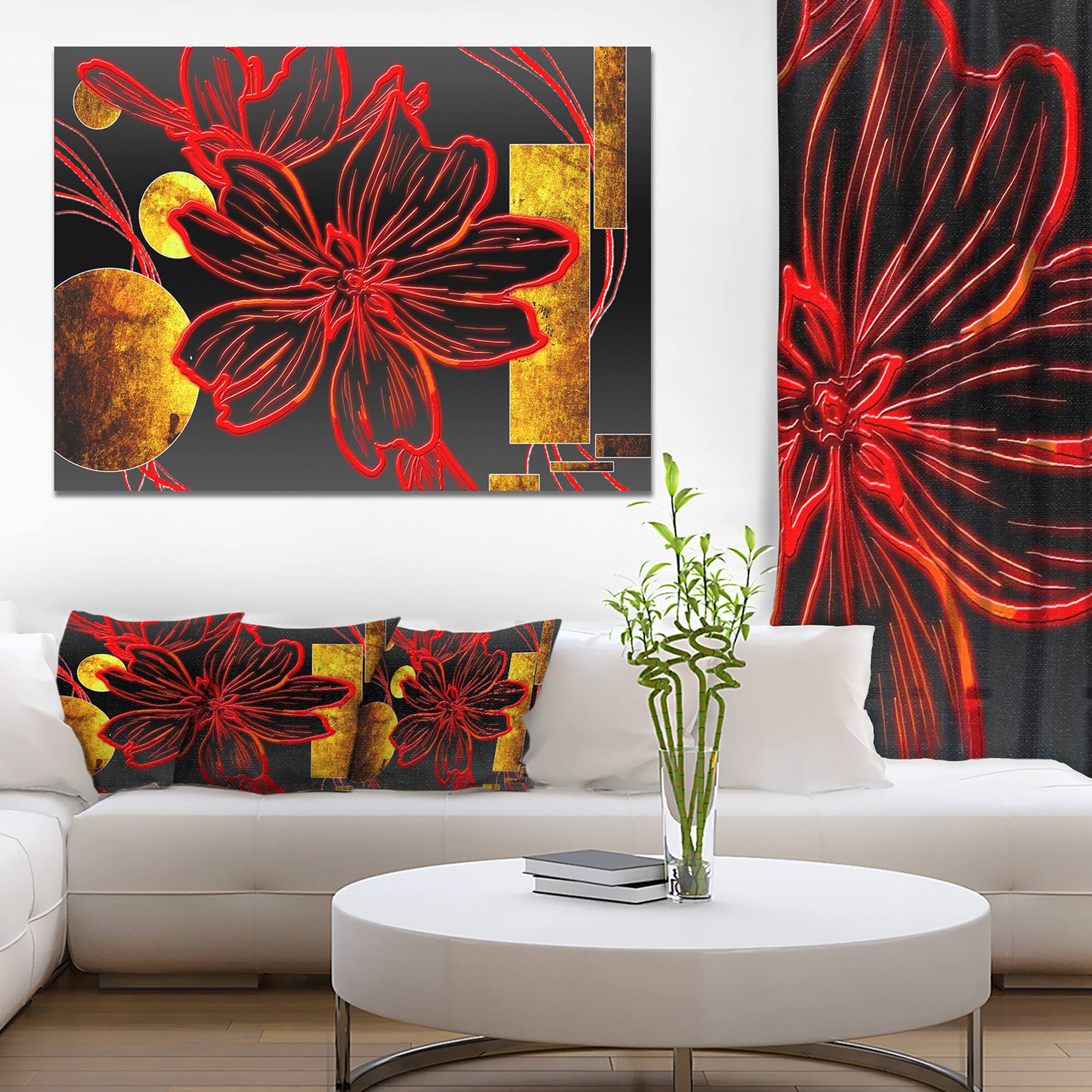 Designart - Abstract Red Flower Painting - Large Floral Canvas Art Print