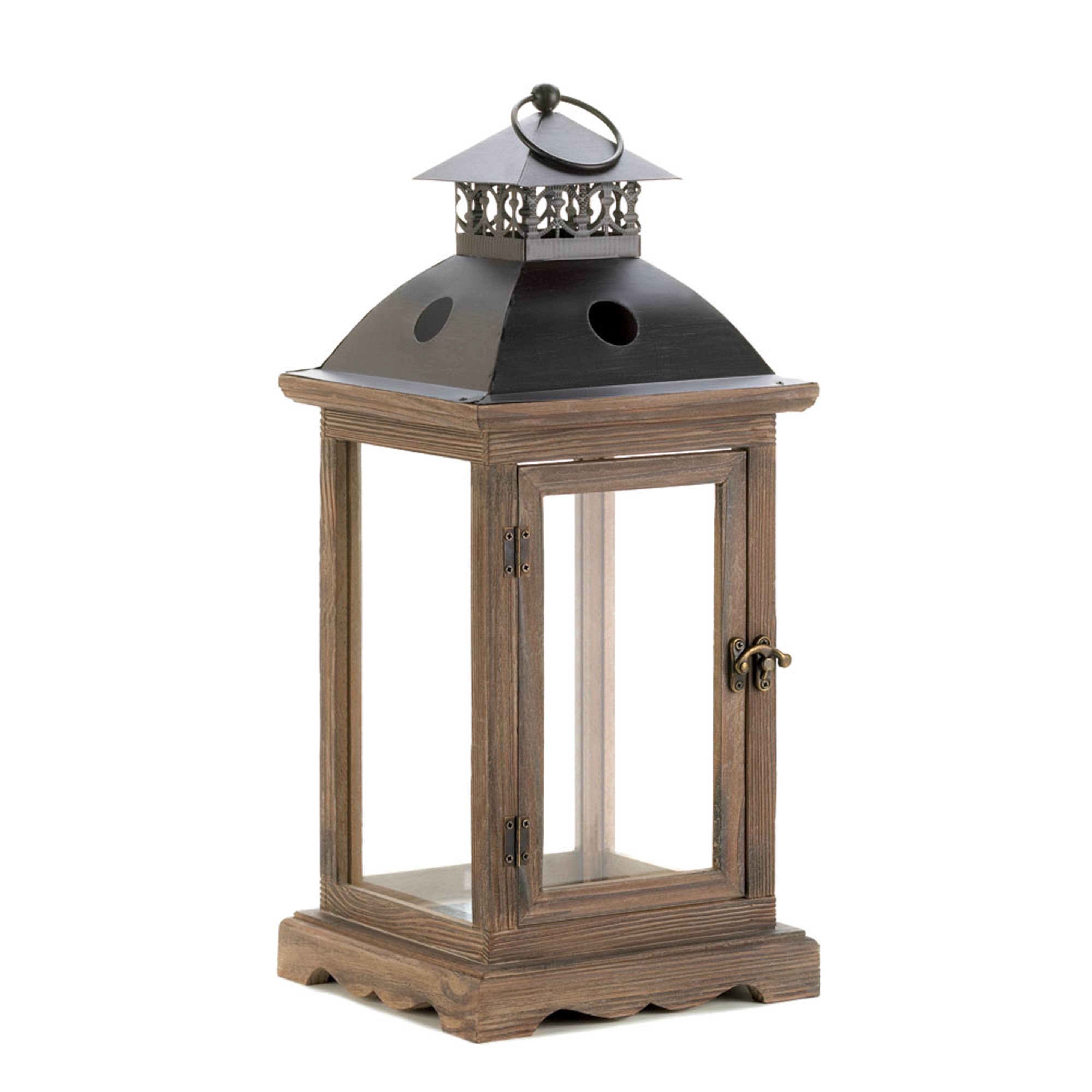 18.5&#x22; Rustic Wooden Hanging Monticello Candle Lantern