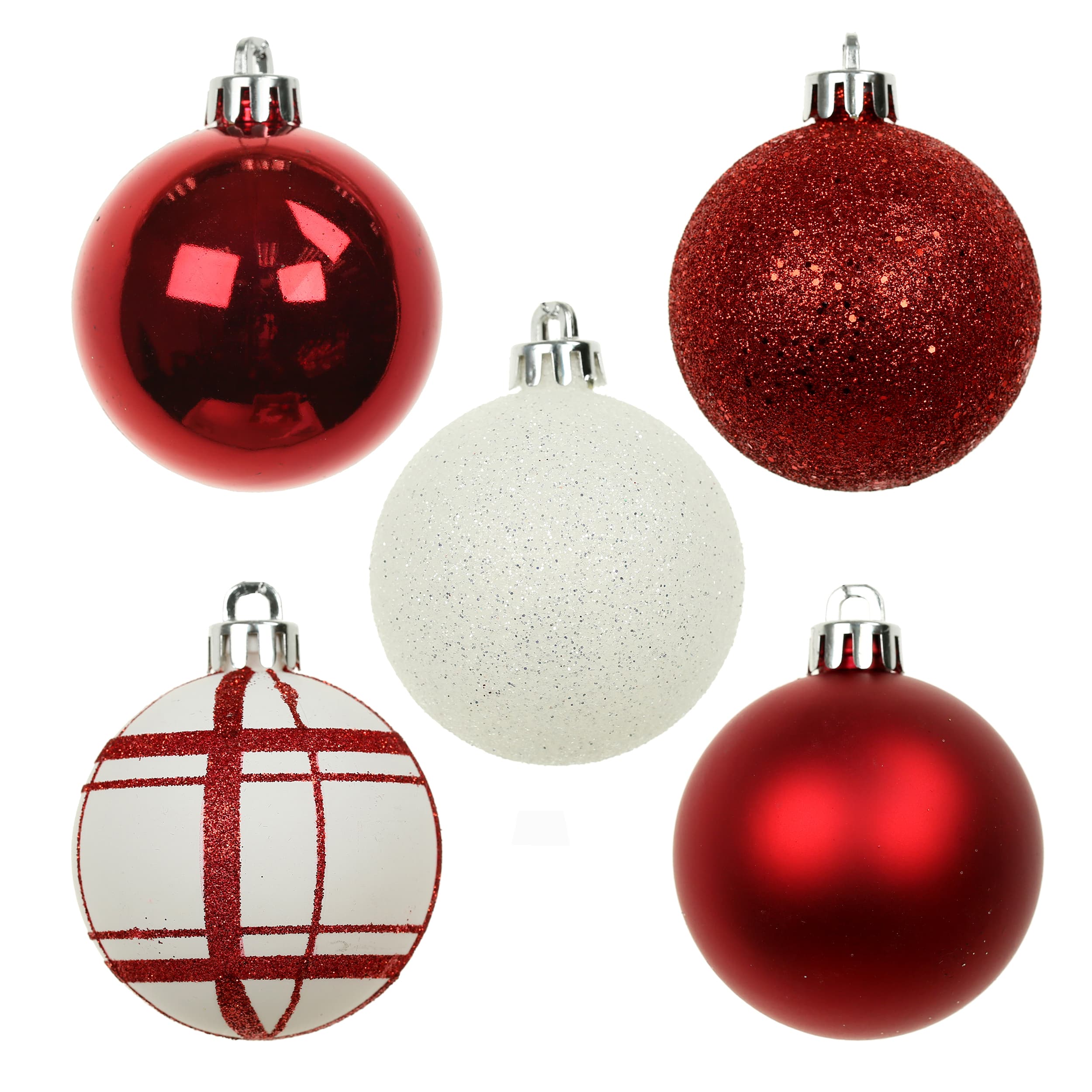 5 Pack 2.2&#x22; Red &#x26; White Shatterproof Ball Ornaments by Ashland&#xAE;