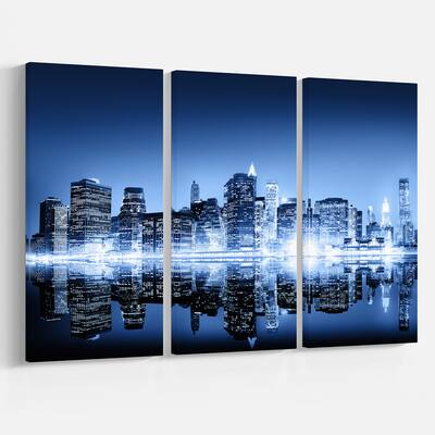 Designart - Night New York City Mirrored - Cityscape Canvas Art Print ...