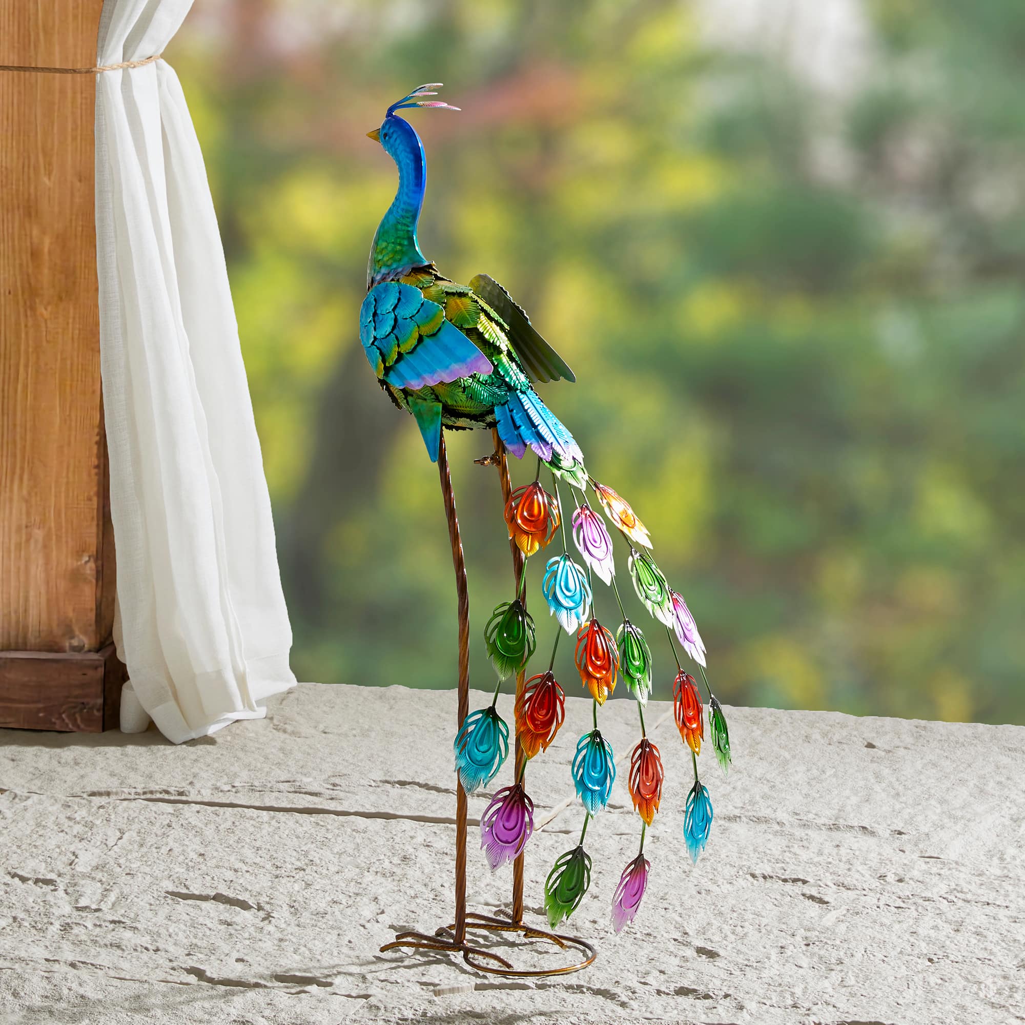 Glitzhome® 32" Metal Standing Peacock Garden Statue with Stakes