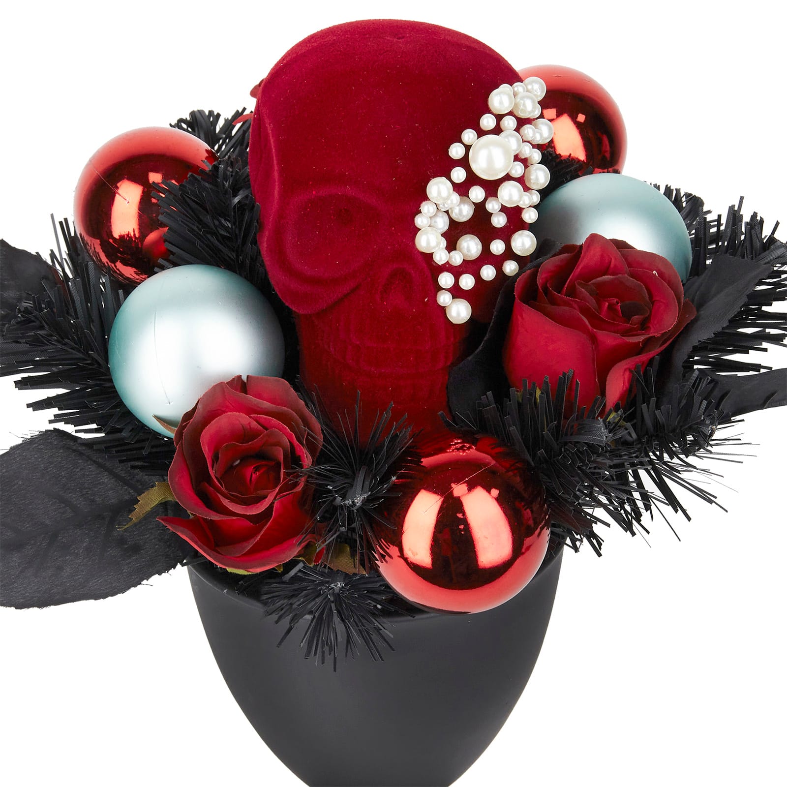 14.5&#x22; Rose &#x26; Flocked Skull Urn by Ashland&#xAE;