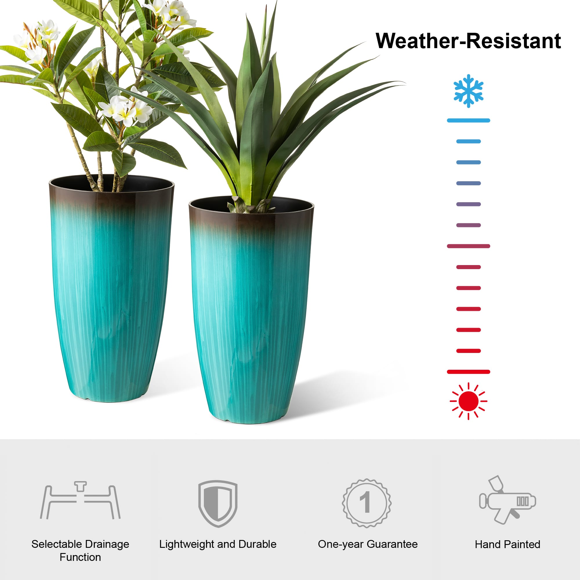 Glitzhome® Oversized Gradient Faux Ceramic Tall Plastic Planters, 2ct.