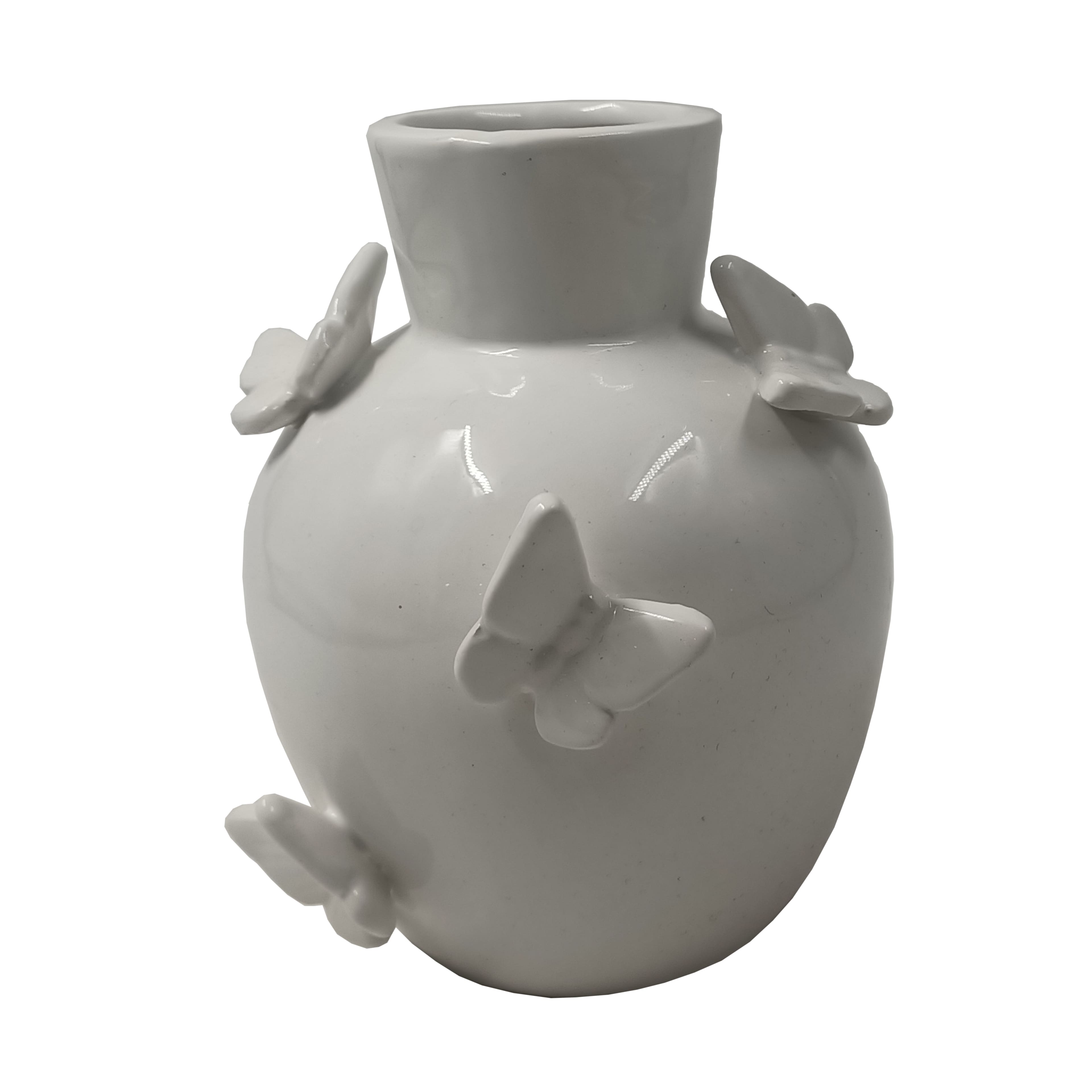 6 White Butterfly Ceramic Vase by Ashland®