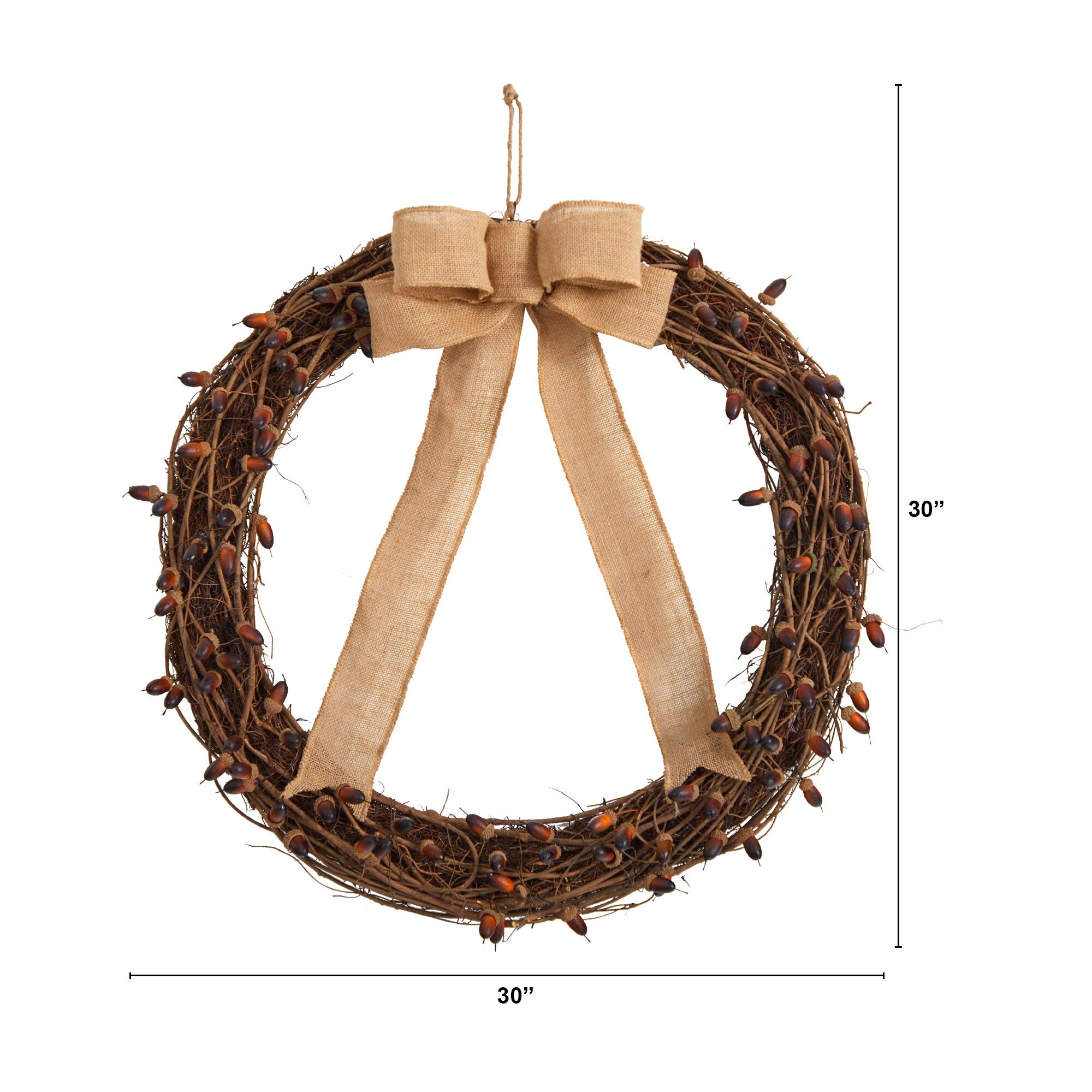 30&#x22; Acorn &#x26; Decorative Bow Autumn Wreath