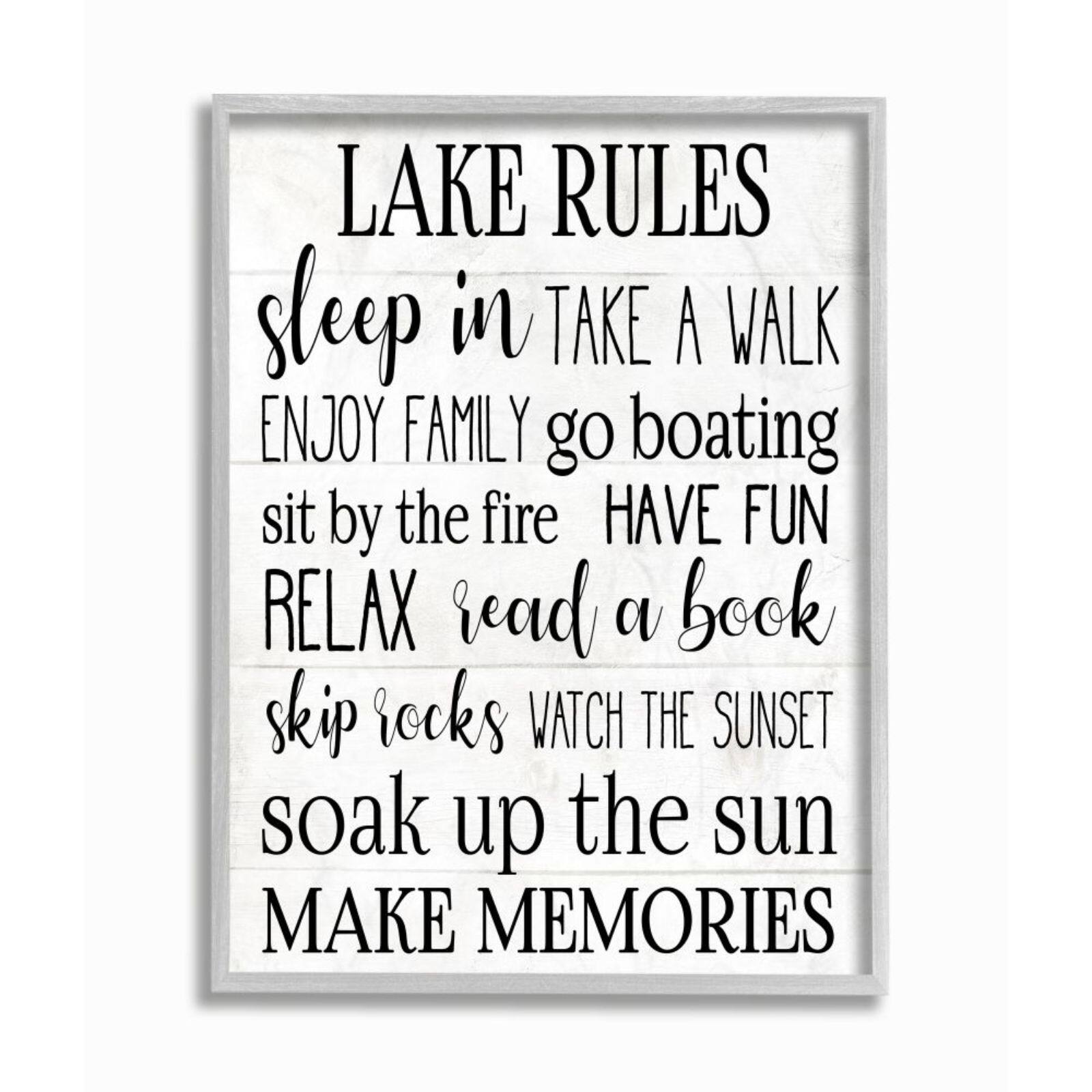 Stupell Industries Lake Rules Wall Art in Gray Frame