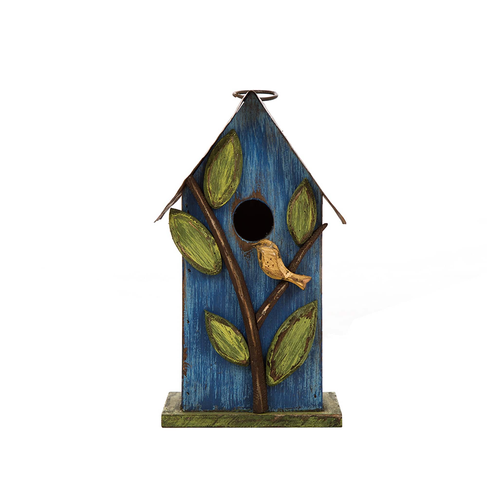 Glitzhome® Distressed Wooden Birdhouse with Leaves