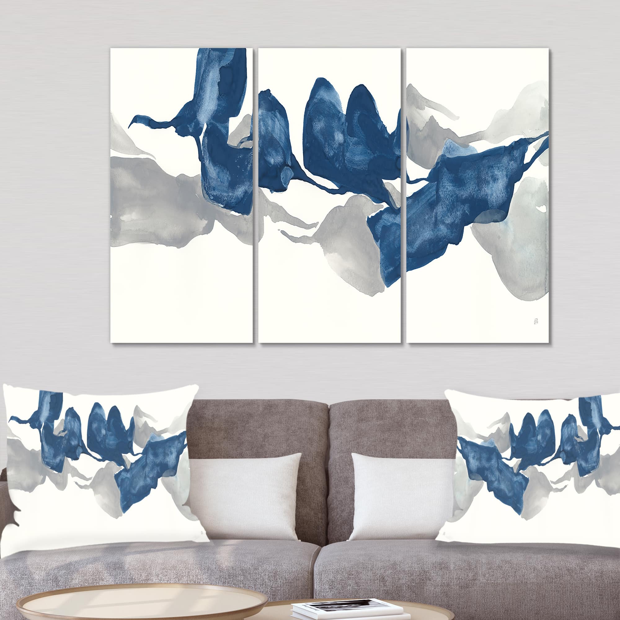 Designart Sapphire &#x26; Gray Gouache Modern Canvas Art