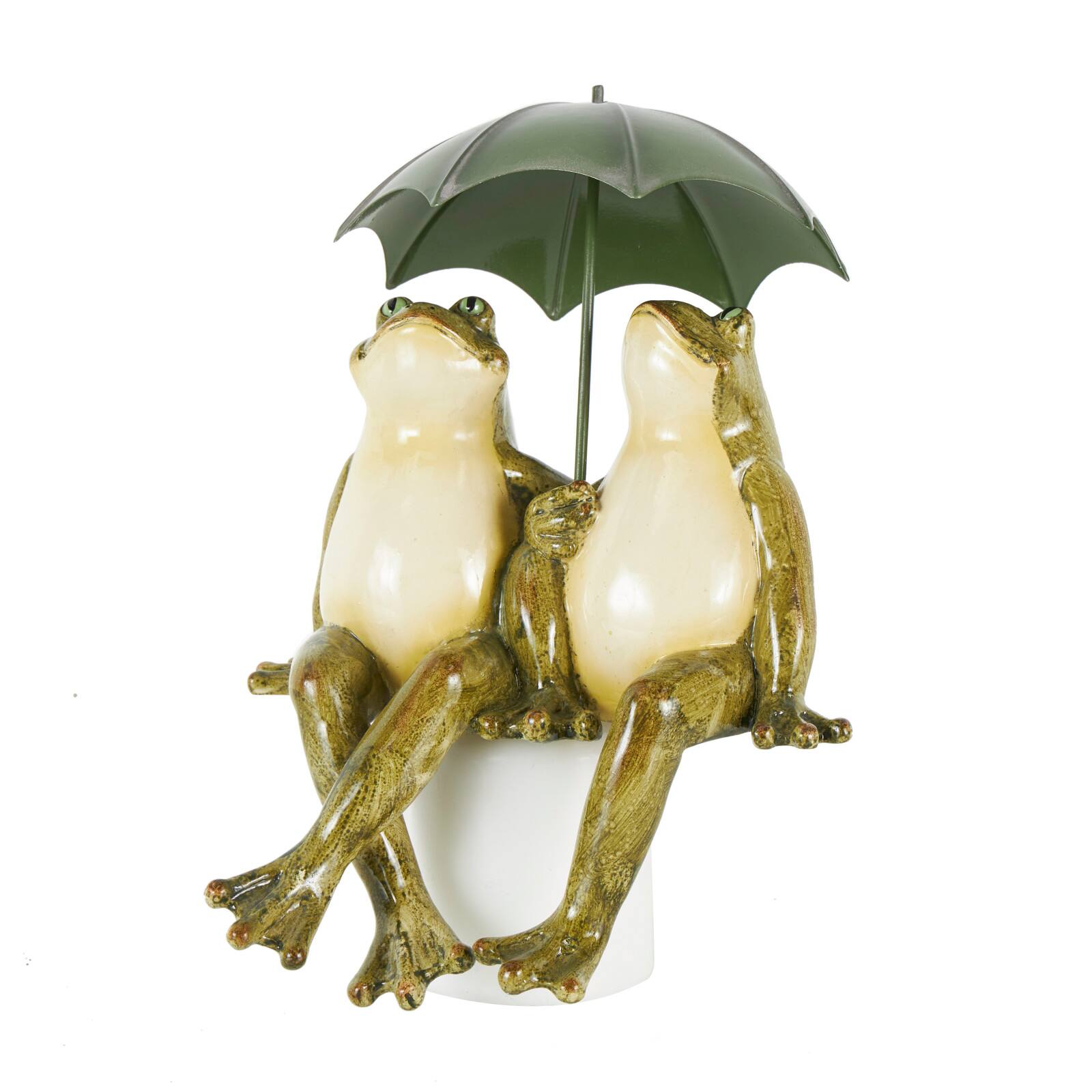 11&#x22; Bronze Frogs Sitting with Umbrella Sculpture