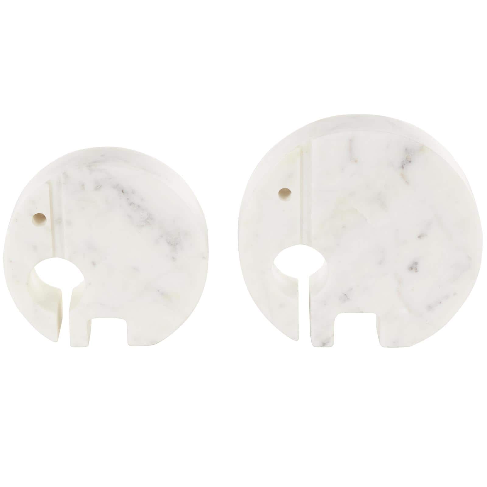 White & Gray Circular Abstract Marble Elephant Sculpture Set