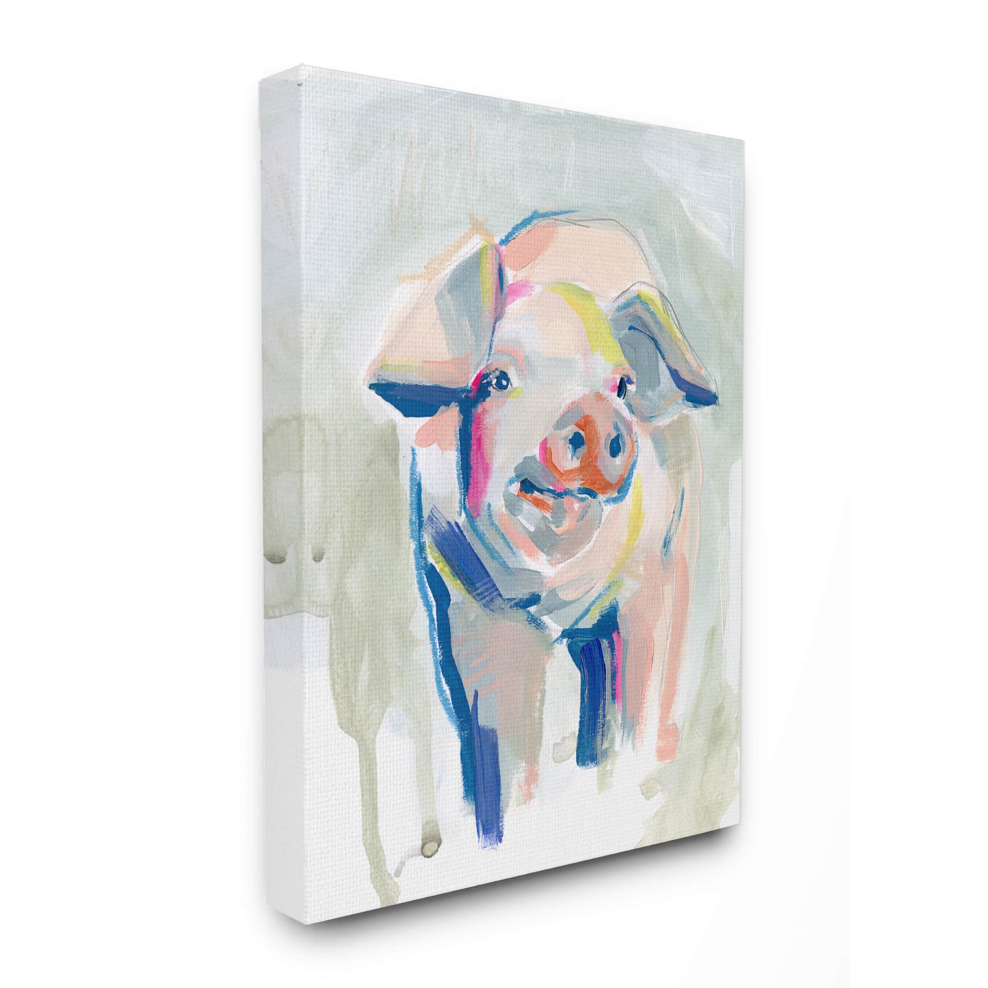 Stupell Industries Colorful Pig Farm Animal Painting Canvas Wall Art