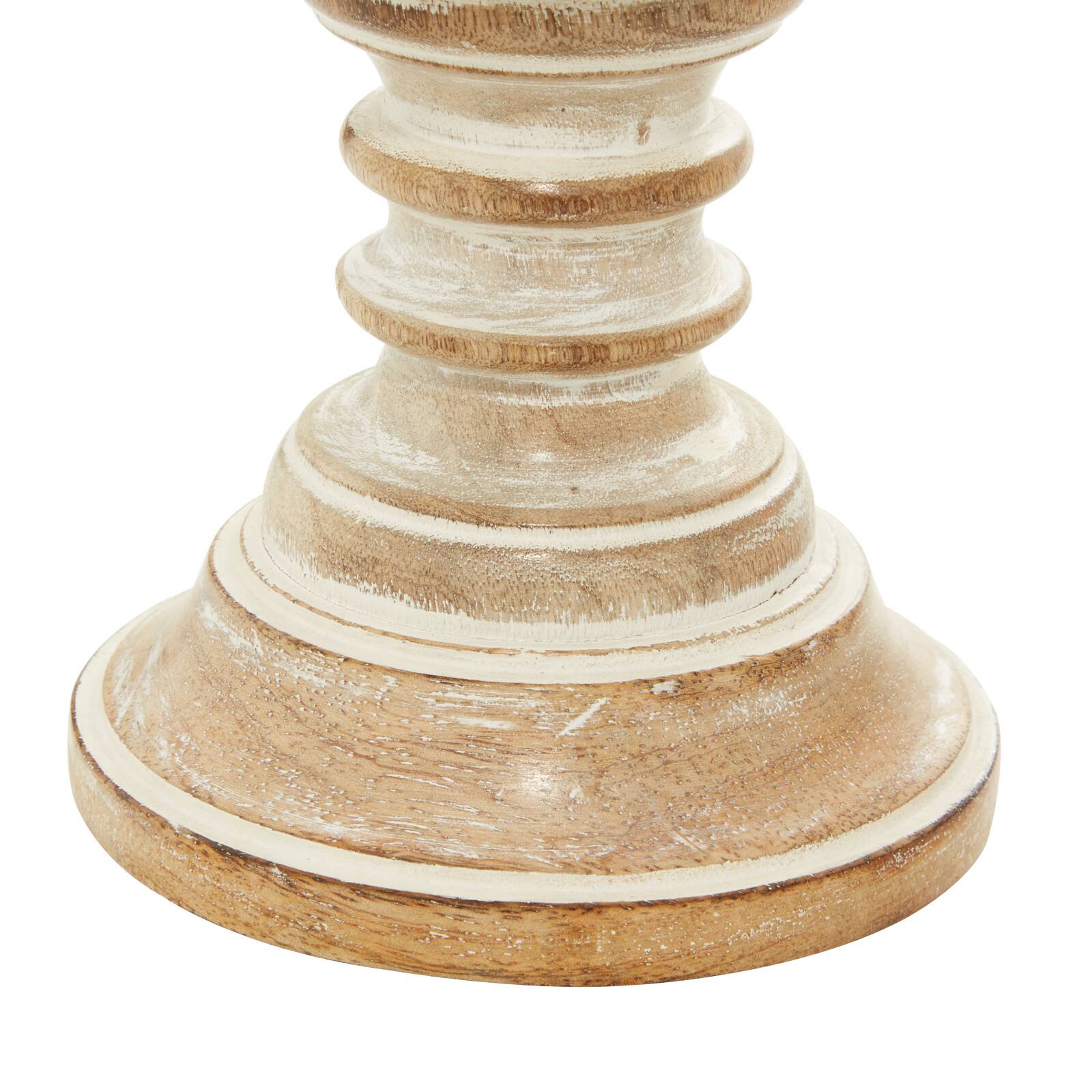 6'' Light Brown Mango Wood Traditional Candle Holder, 2ct.