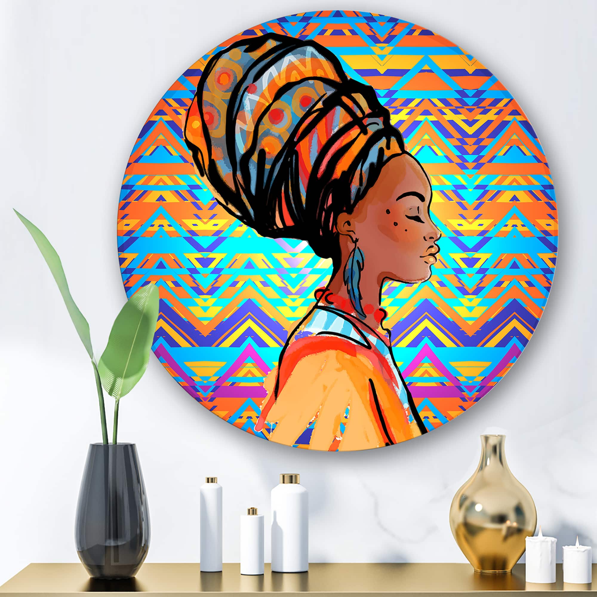 Designart - African American Woman with Turban IV - Modern Metal Circle Wall Art