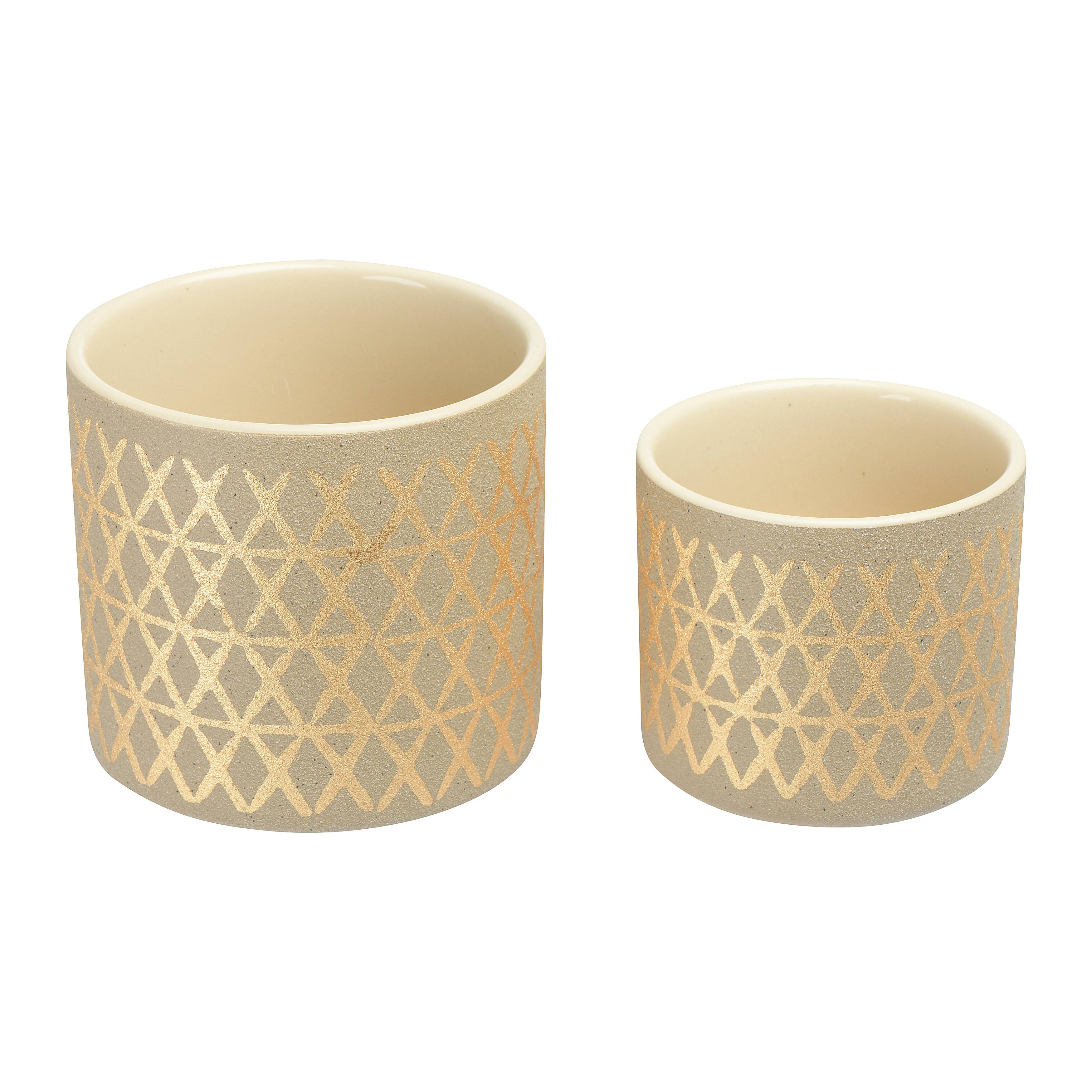 Hello Honey® Gold Stoneware Pots with Geometric Pattern Set