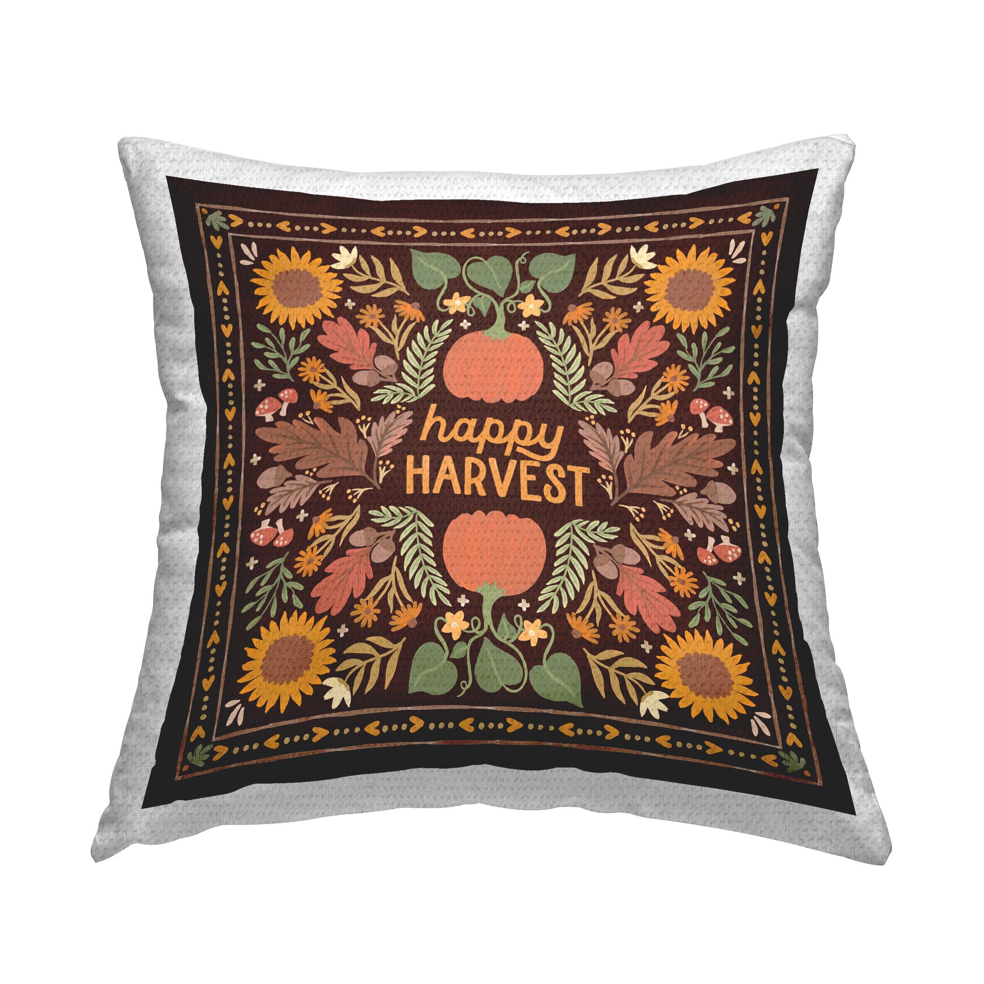 Stupell Industries Happy Harvest on Brown Outdoor Printed Pillow