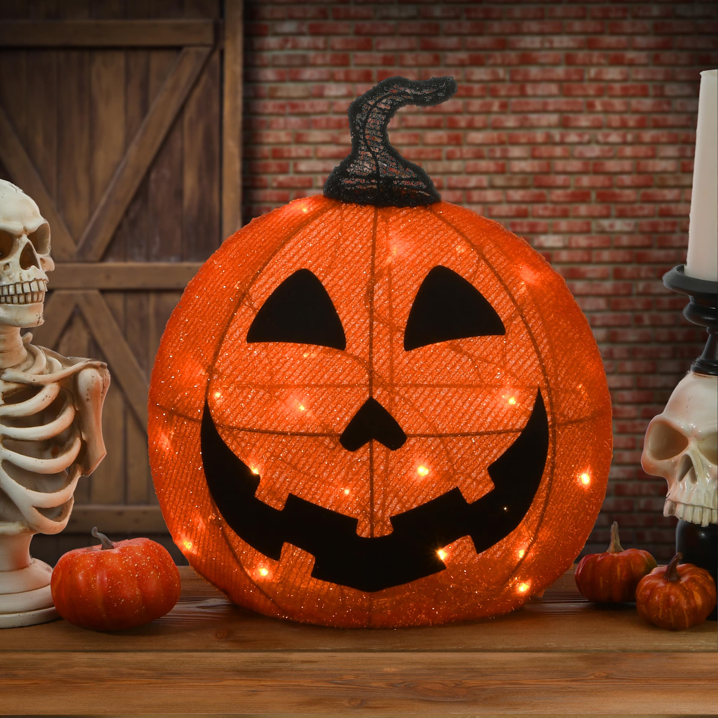 16" Orange LED Happy Jack-O-Lantern Halloween Decor