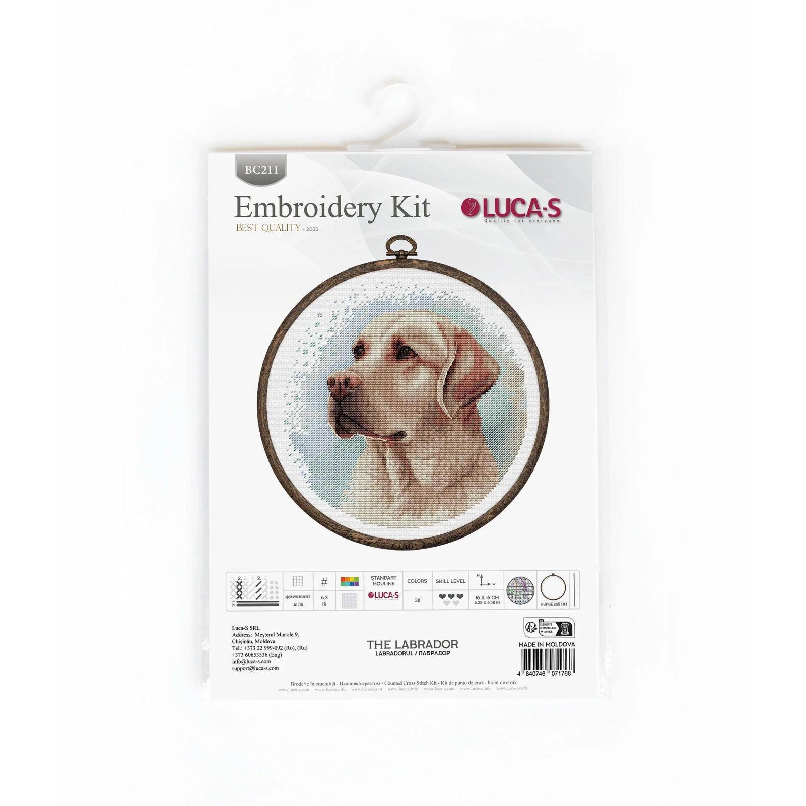 Luca-S Labrador Counted Cross Stitch Kit with Display Hoop