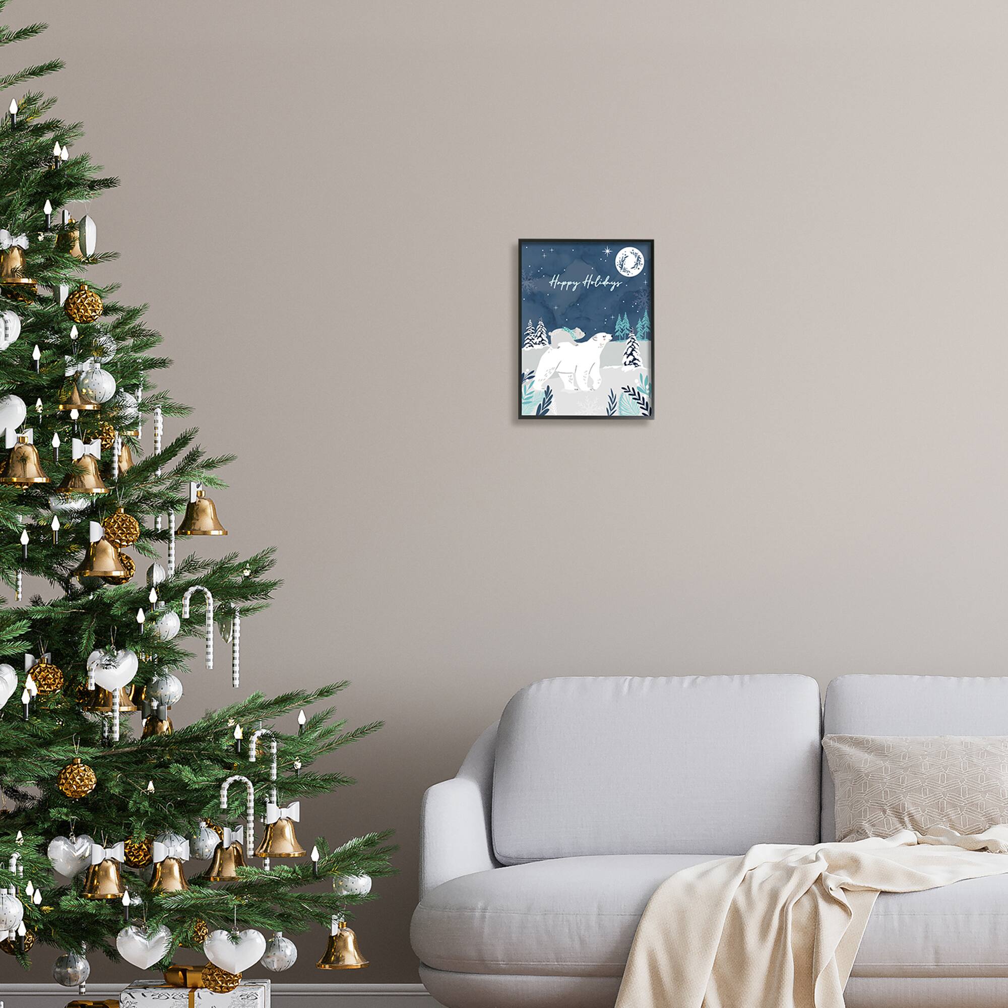 Stupell Industries Happy Holidays Winter Snow Bears Framed Giclee Art