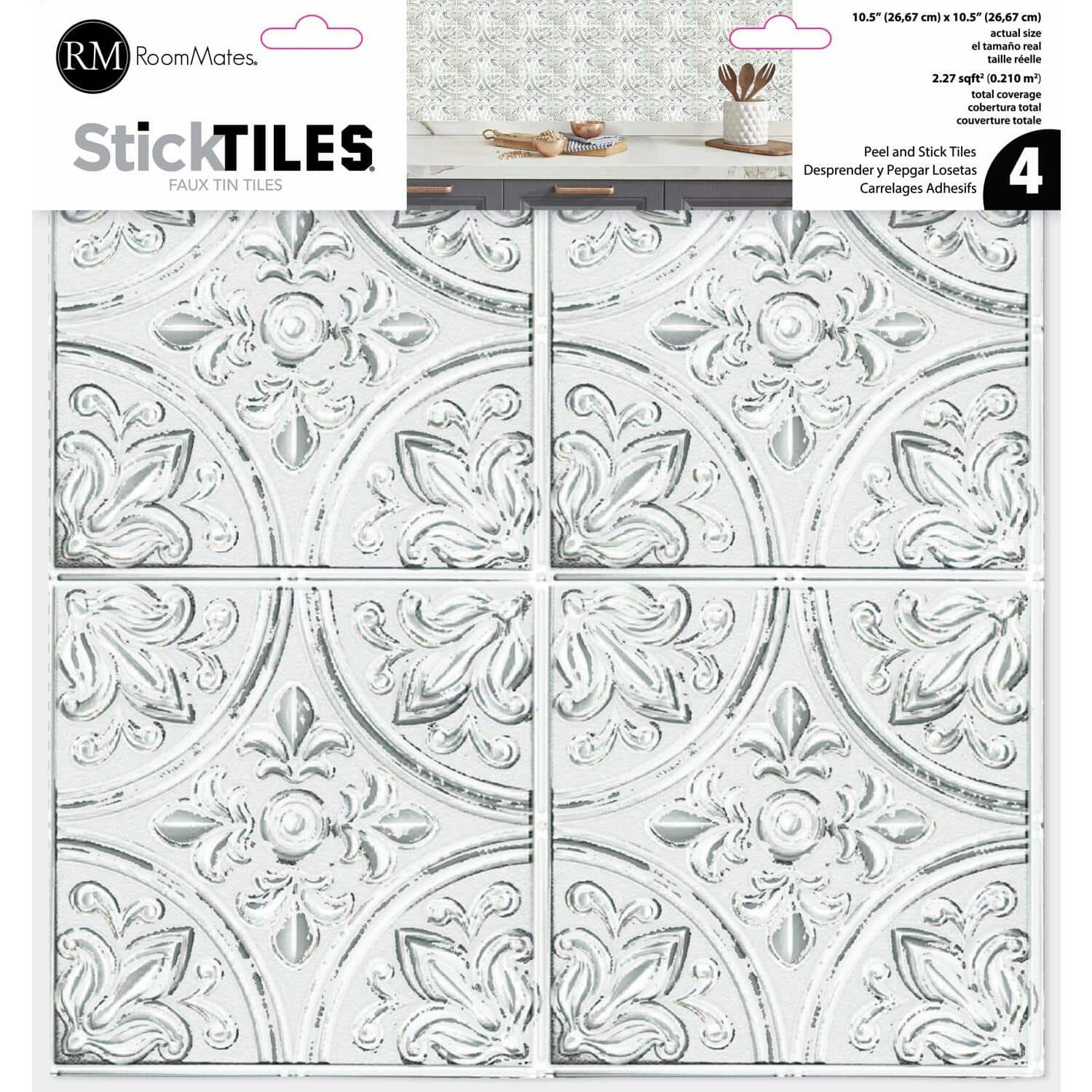 RoomMates White Tin Peel &#x26; Stick Tile Backsplash StickTiles&#xAE;