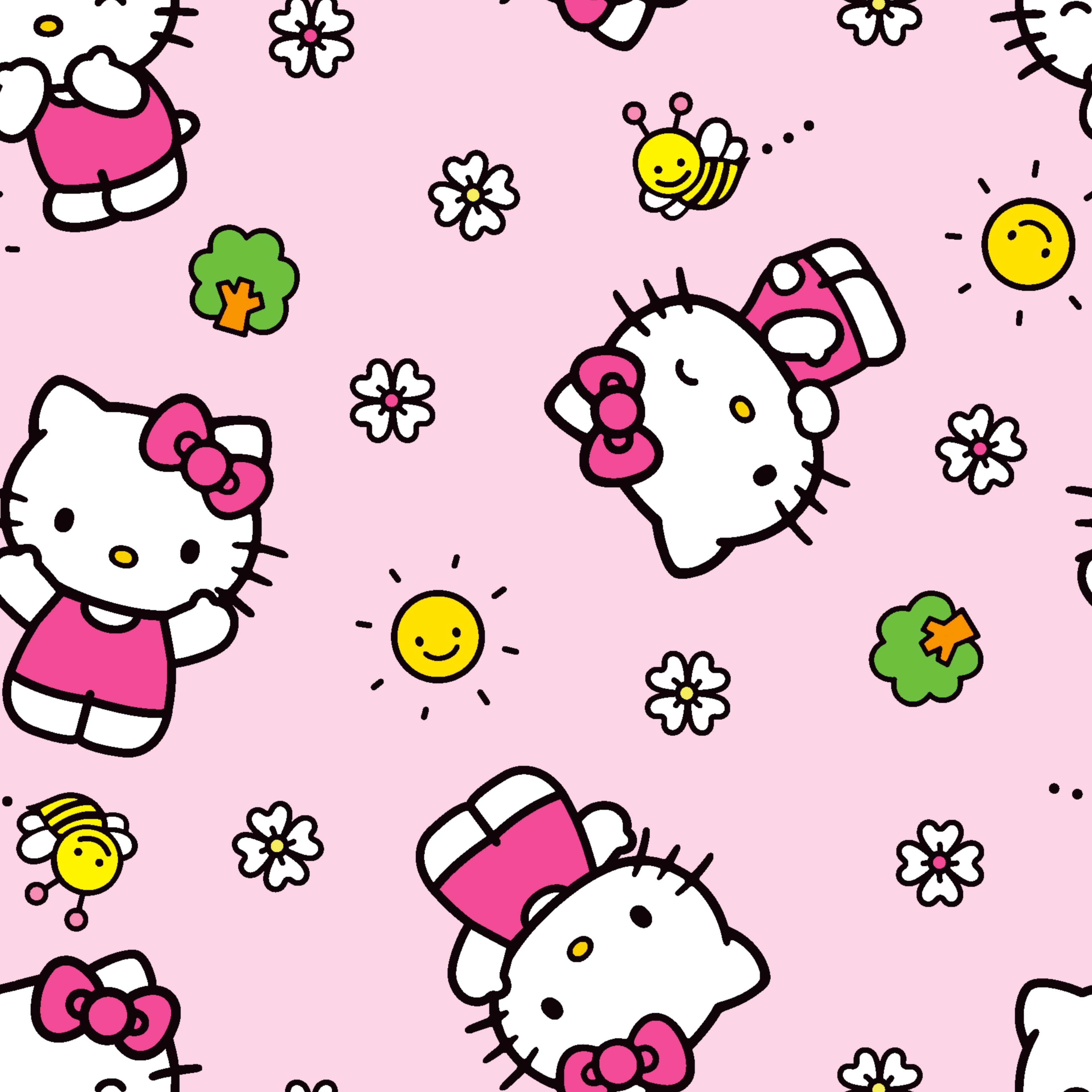 Hello Kitty® Flowers & Bees Pink Cotton Fabric