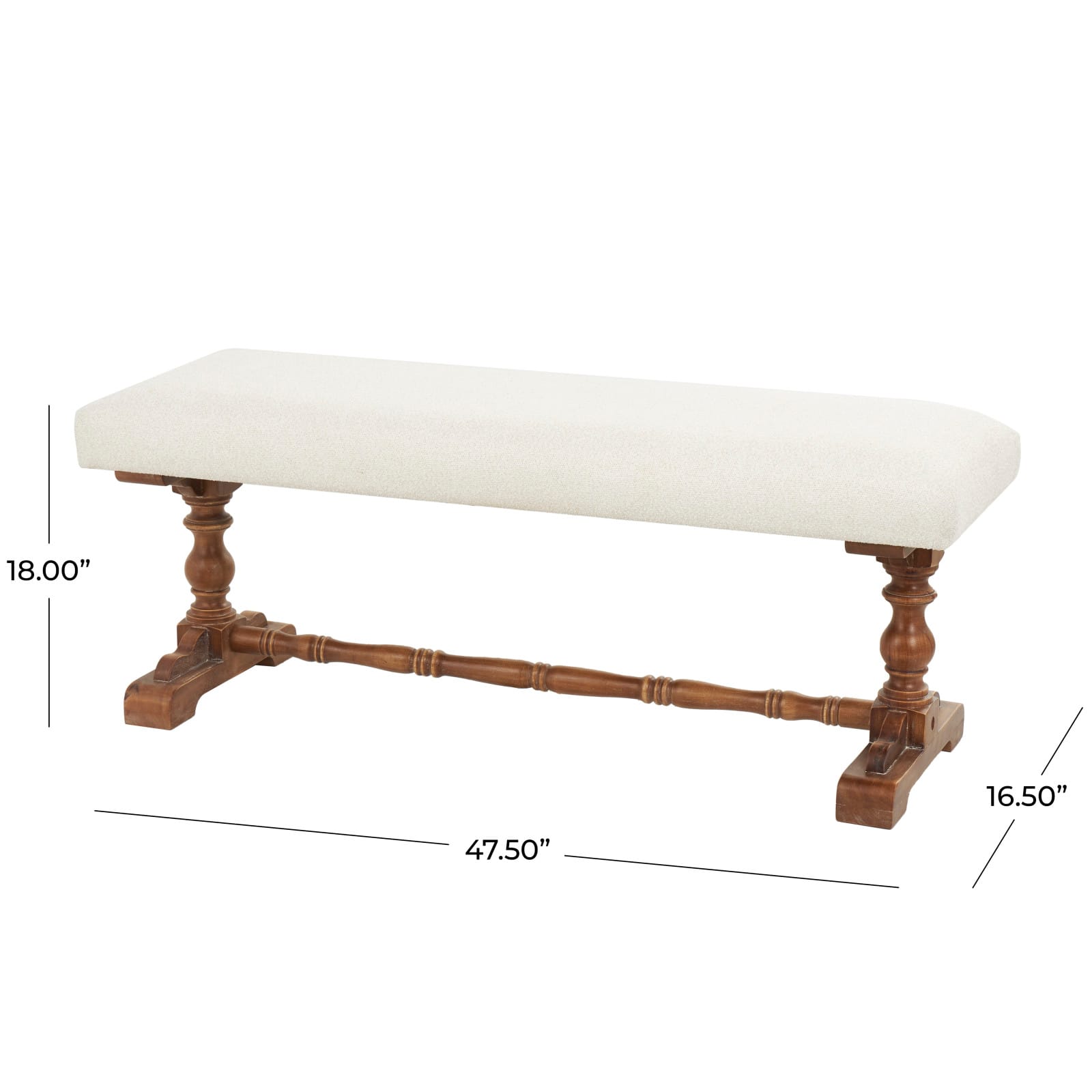 Cream Fabric Bench with Brown Turned Legs