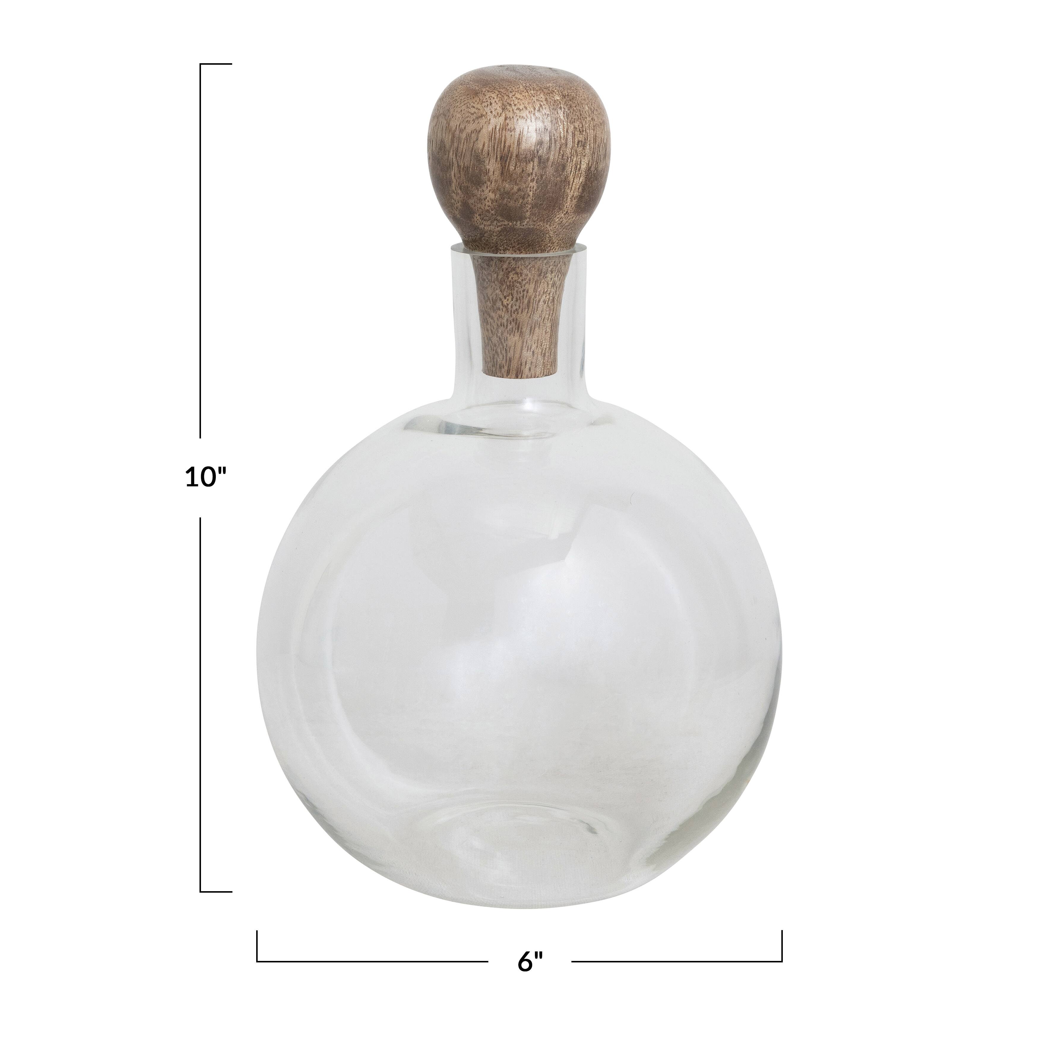 Hello Honey® 10" Glass Wine Decanter with Mango Wood Stopper & Spherical Base