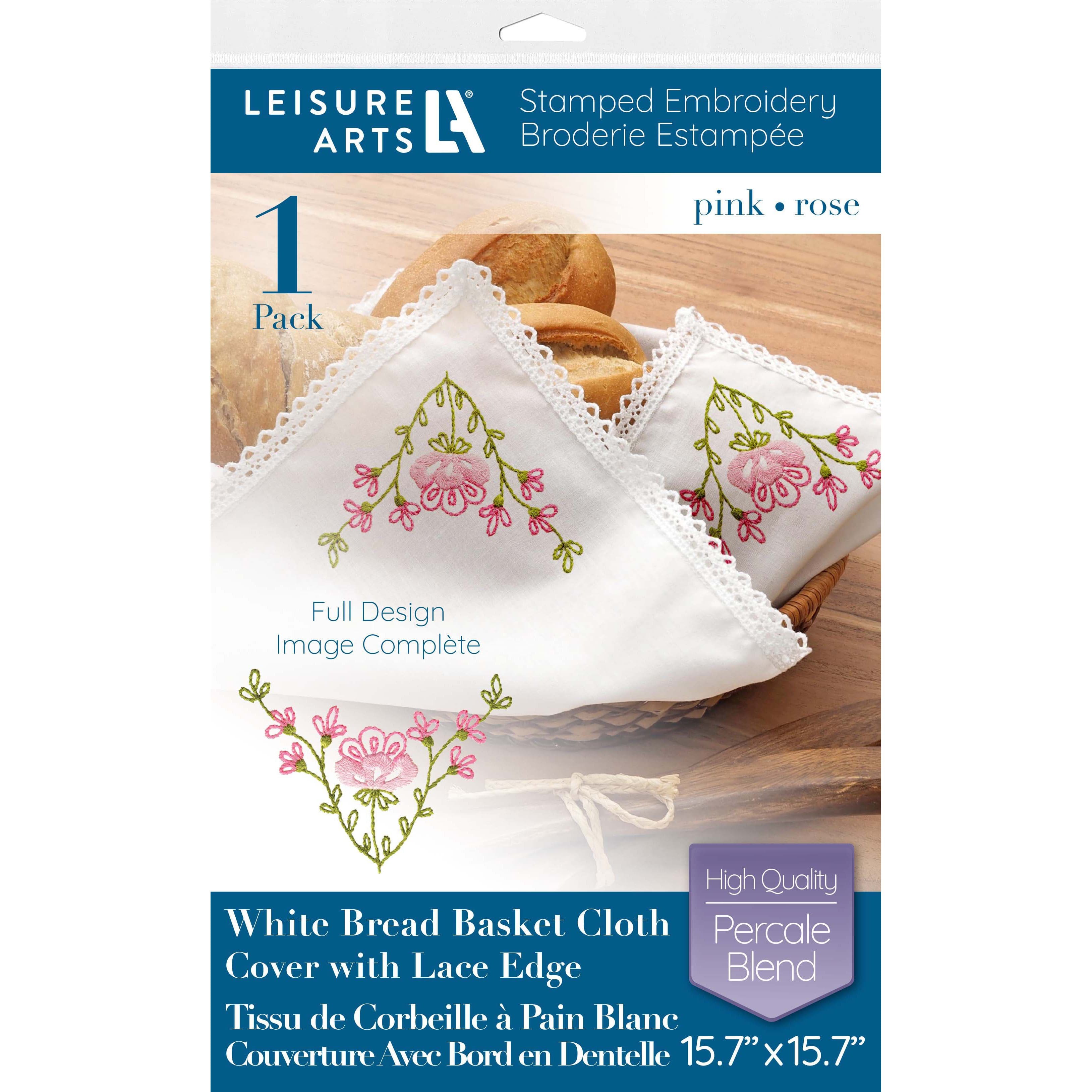 Leisure Arts® Pink Bread Basket Cloth Cover Stamped Embroidery Kit