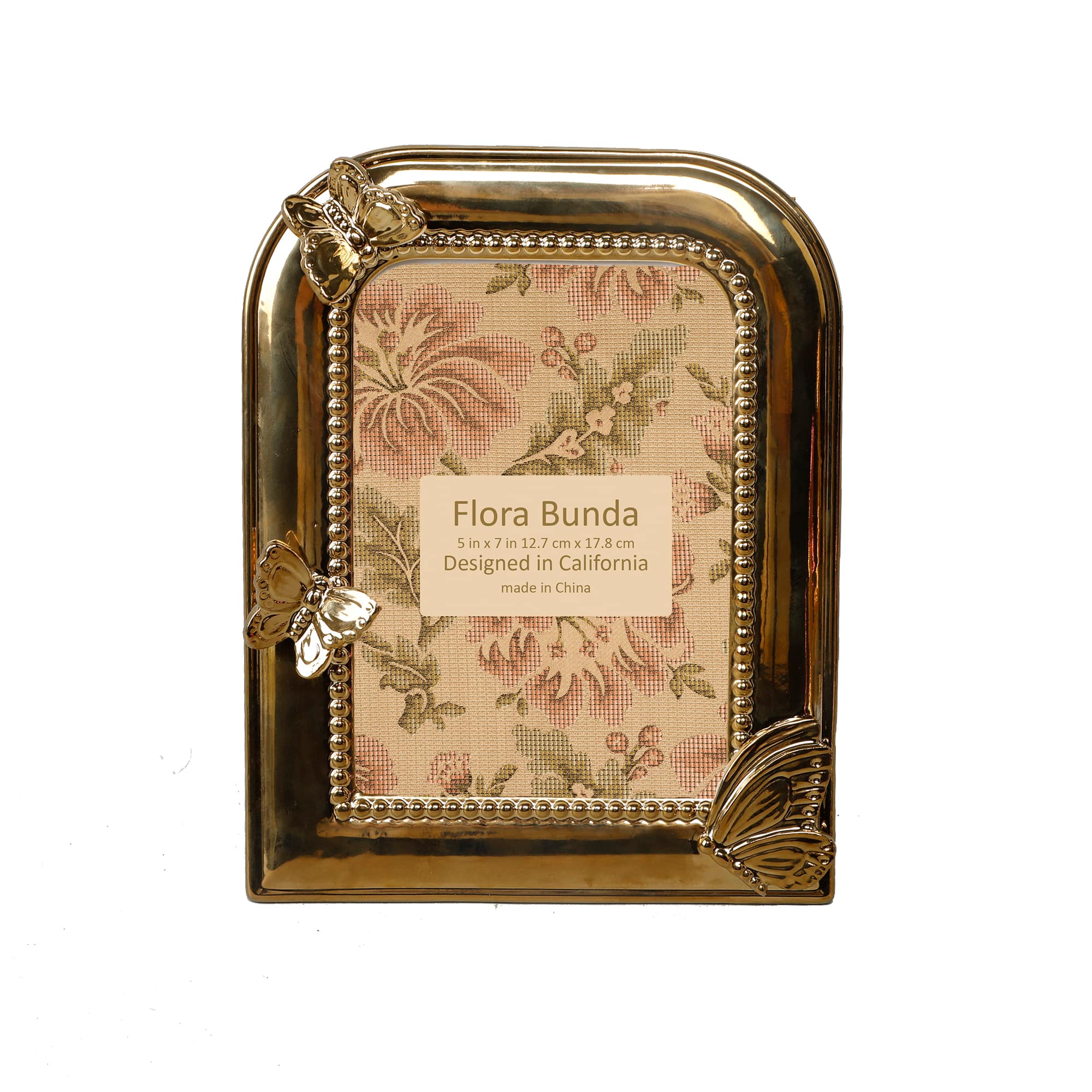 Flora Bunda® 5" x 7" Gold Butterfly Ceramic Frame