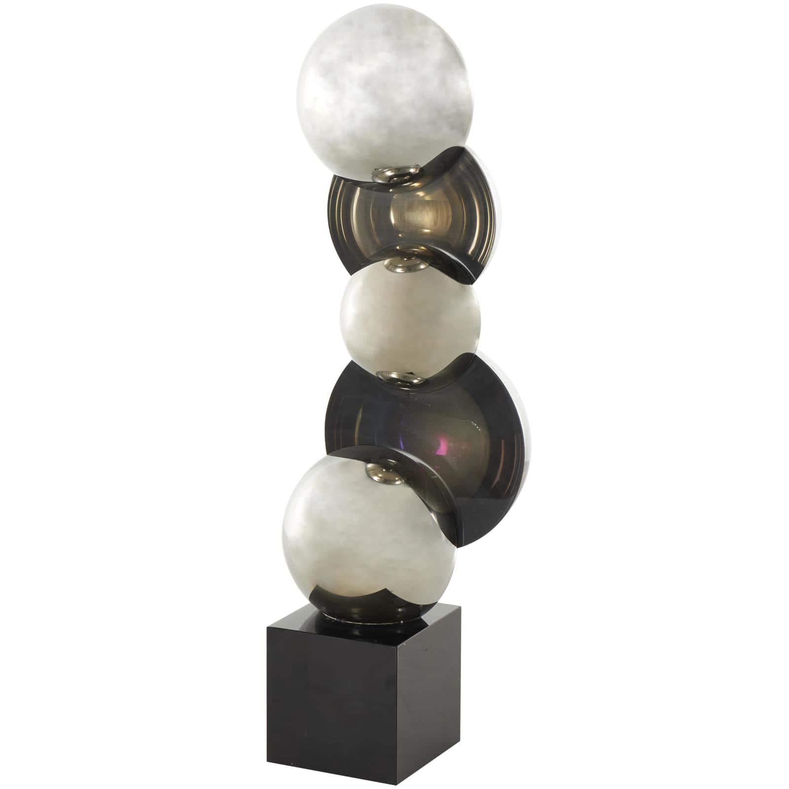 15.75" Black Glass Abstract Stacked Orb Sculpture with Black Base