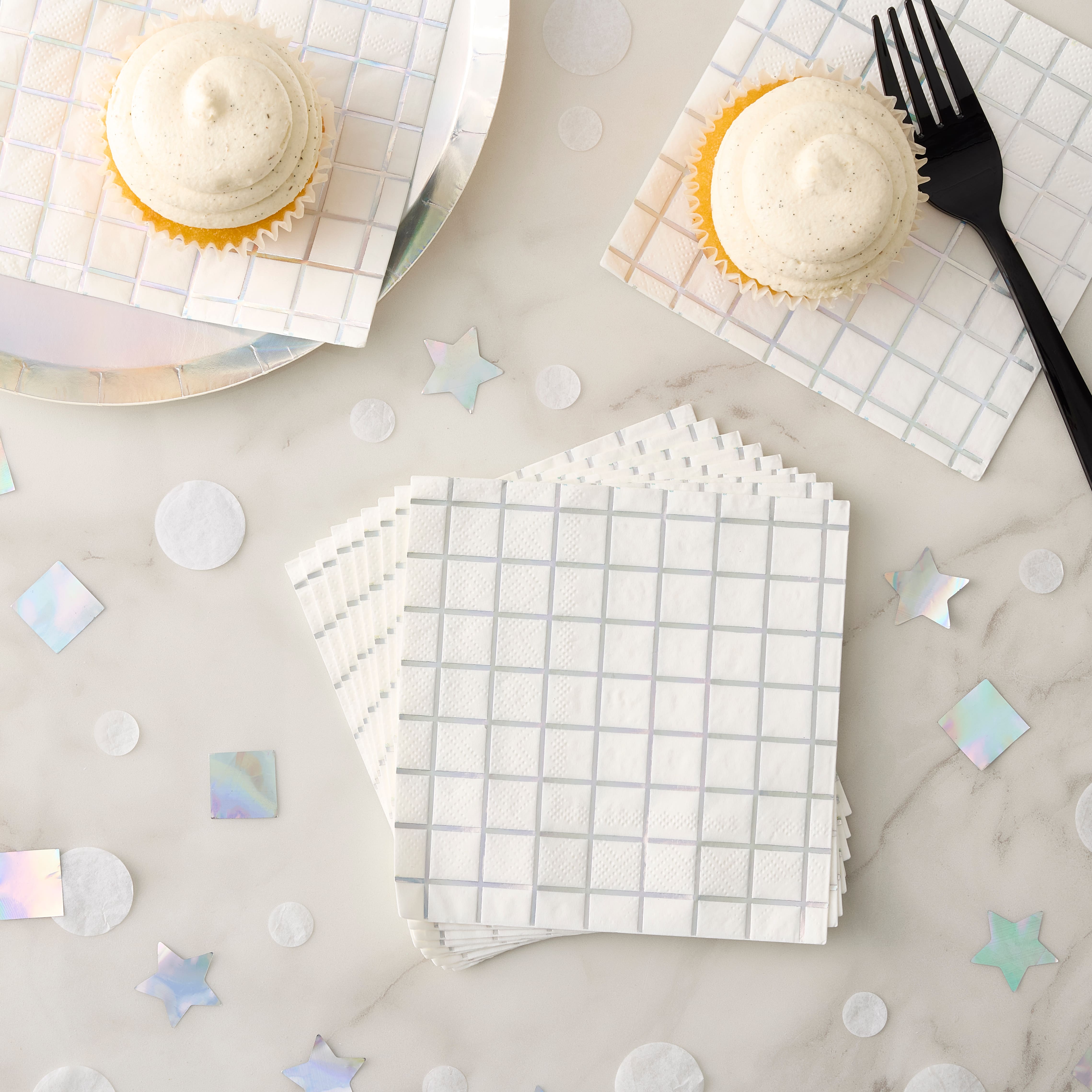 Iridescent Foil Grid Paper Beverage Napkins by Celebrate It&#x2122;, 16ct.