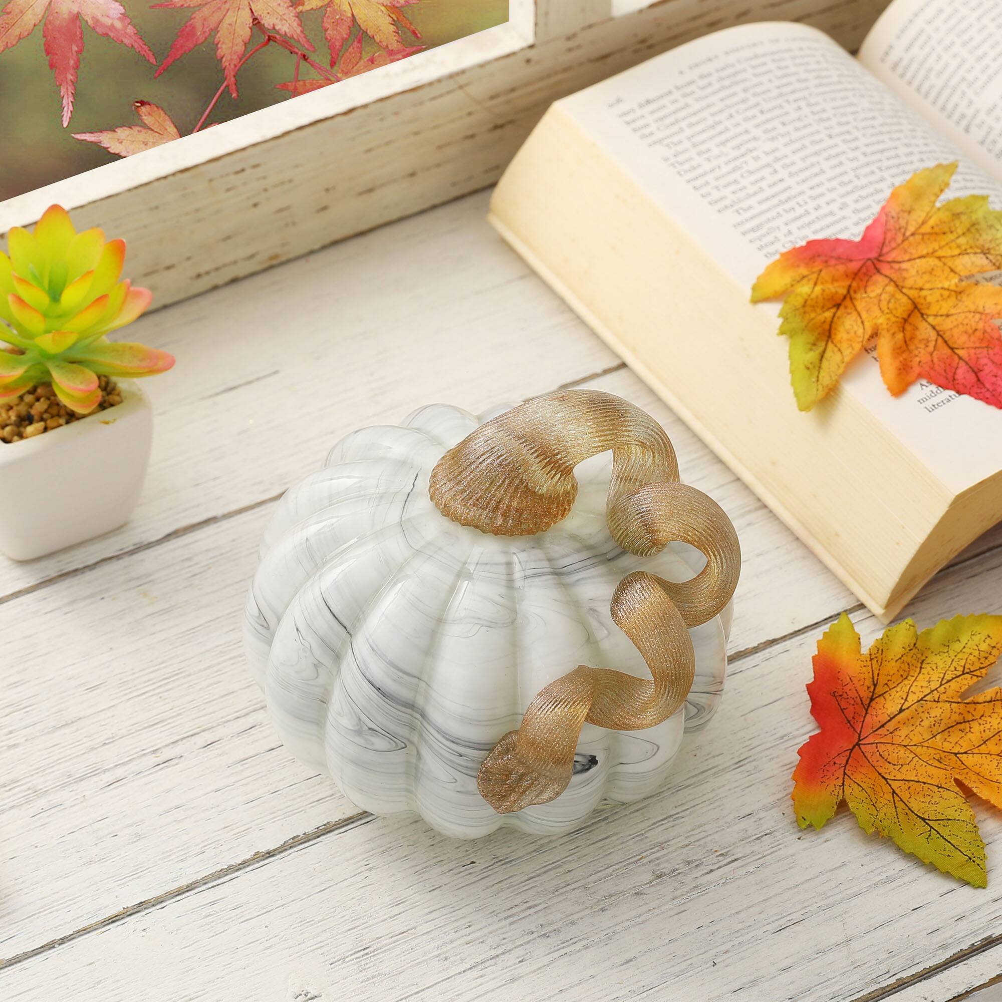 Glitzhome® Small Marble Glass Pumpkin, Gray