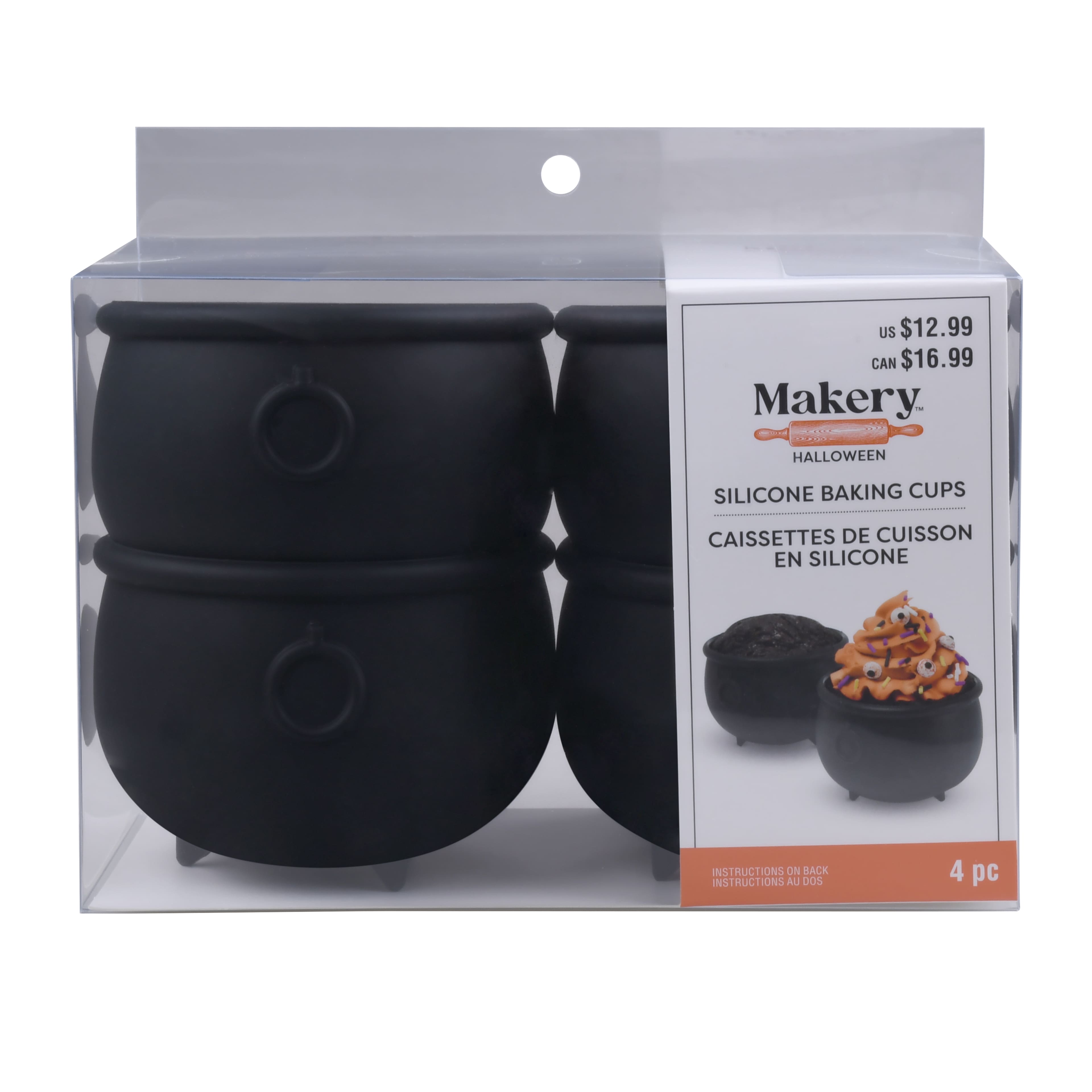 3.75&#x22; Black Cauldron Silicone Baking Cups, 4ct. by Makery&#x2122;