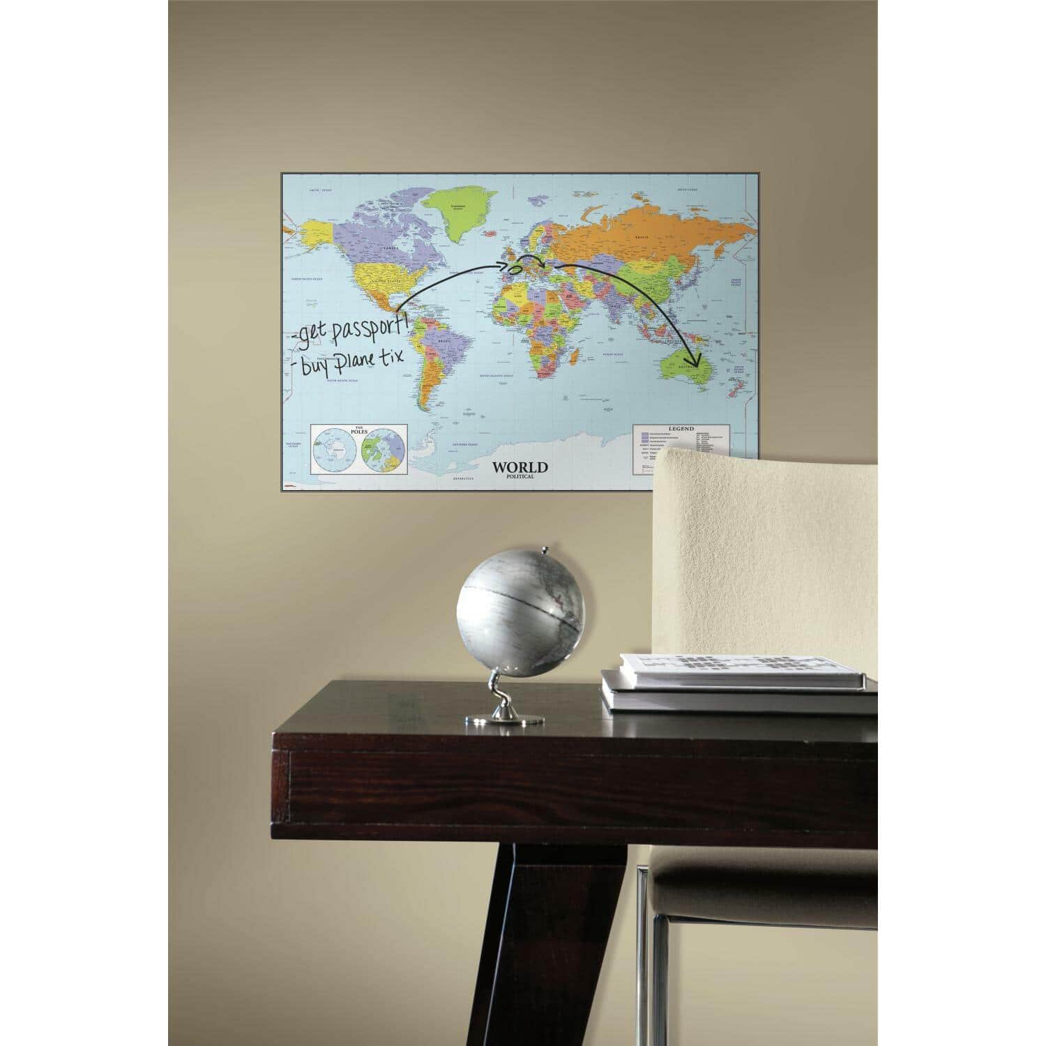 RoomMates World Map Dry Erase Peel &#x26; Stick Giant Decals