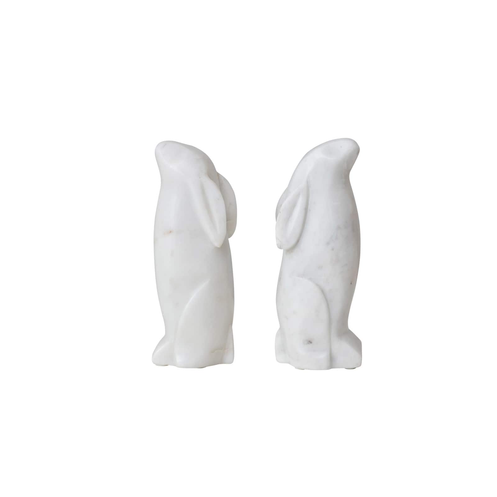 Hello Honey&#xAE; 6.5&#x22; White Rabbit Hand Carved Marble Bookends Set