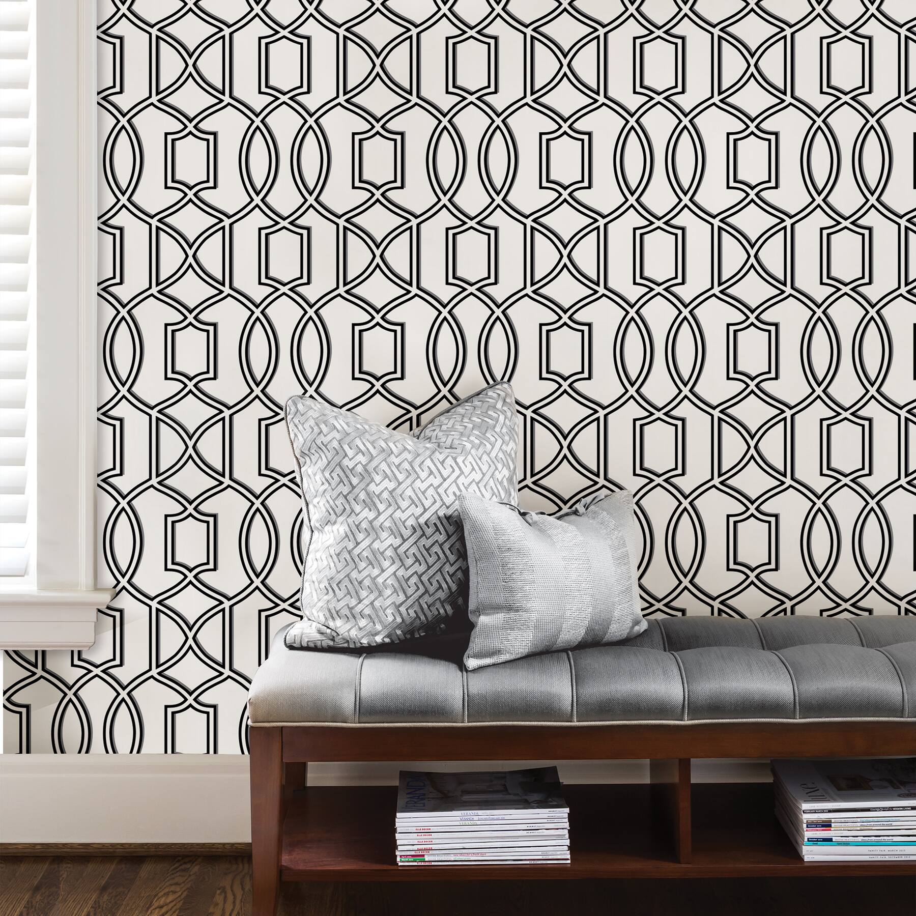 NuWallpaper Uptown Trellis Black & White Peel & Stick Wallpaper