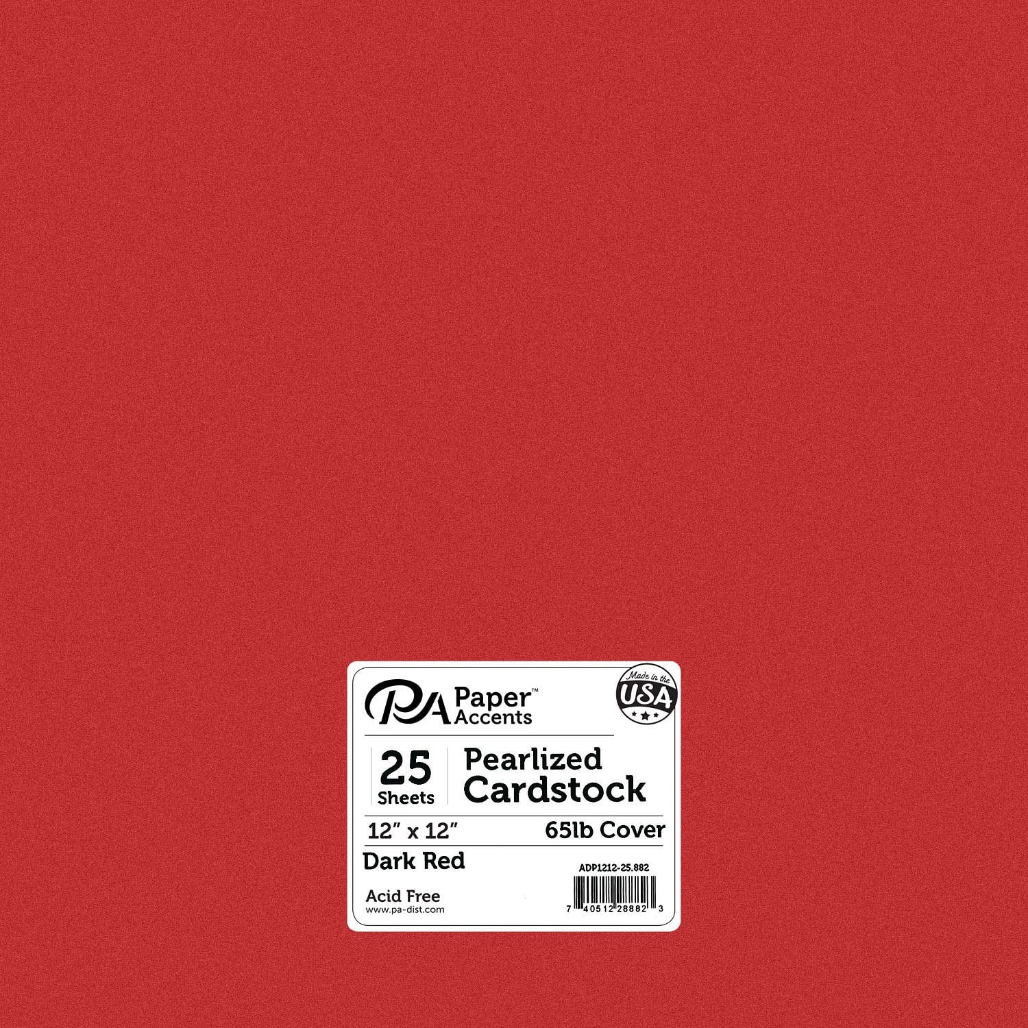 PA Paper™ Accents Dark Red 12" x 12" 65lb. Pearlized Cardstock Paper, 25 Sheets