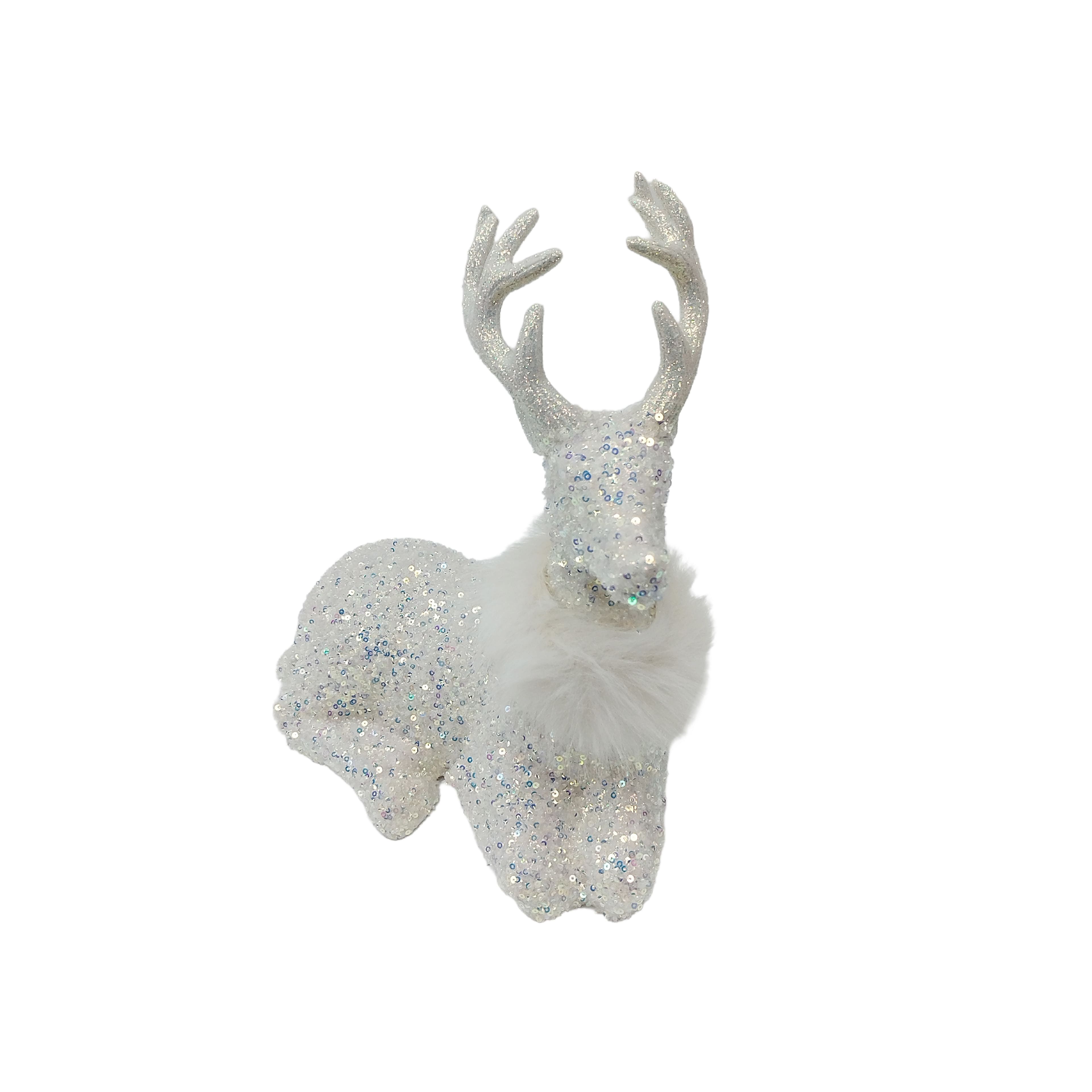 12.25" White Sitting Reindeer with Faux Fur & Sequins by Ashland®