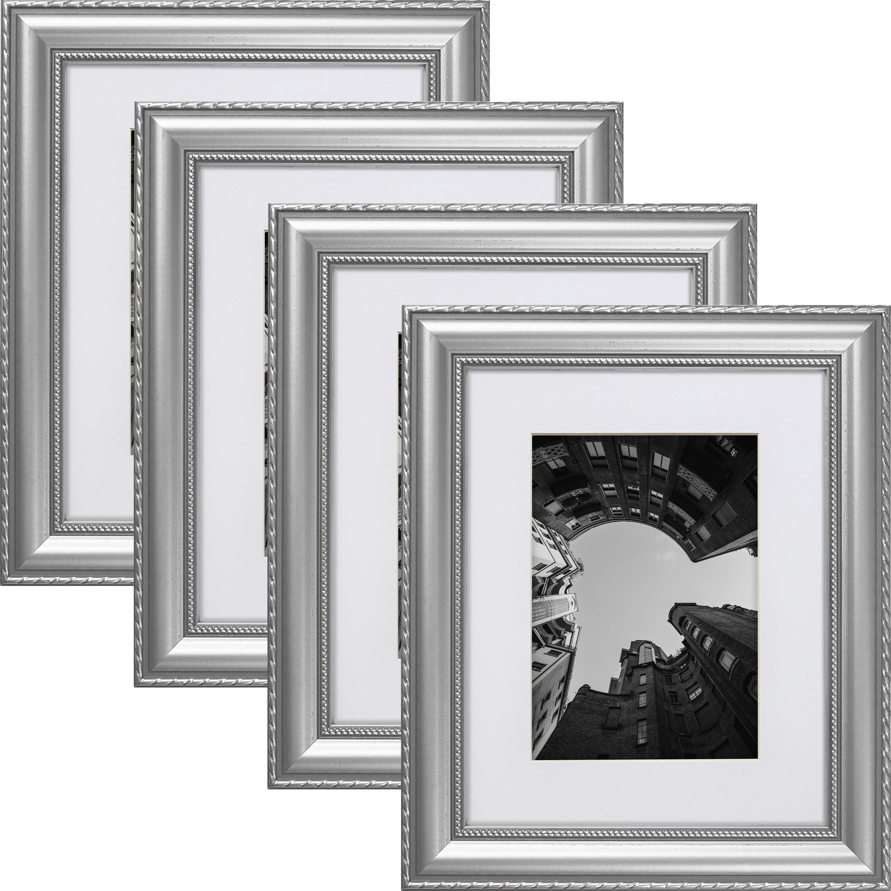 4 Pack Craig Frames Victoria Ornate Silver Picture Frame with Mat