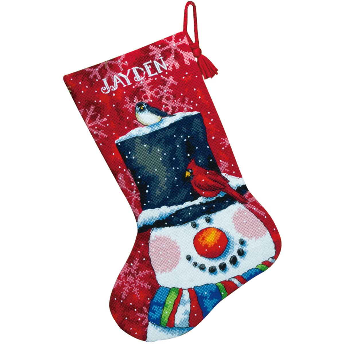 Dimensions® Snowman & Friends Stitched Wool & Floss Stocking Needlepoint Kit