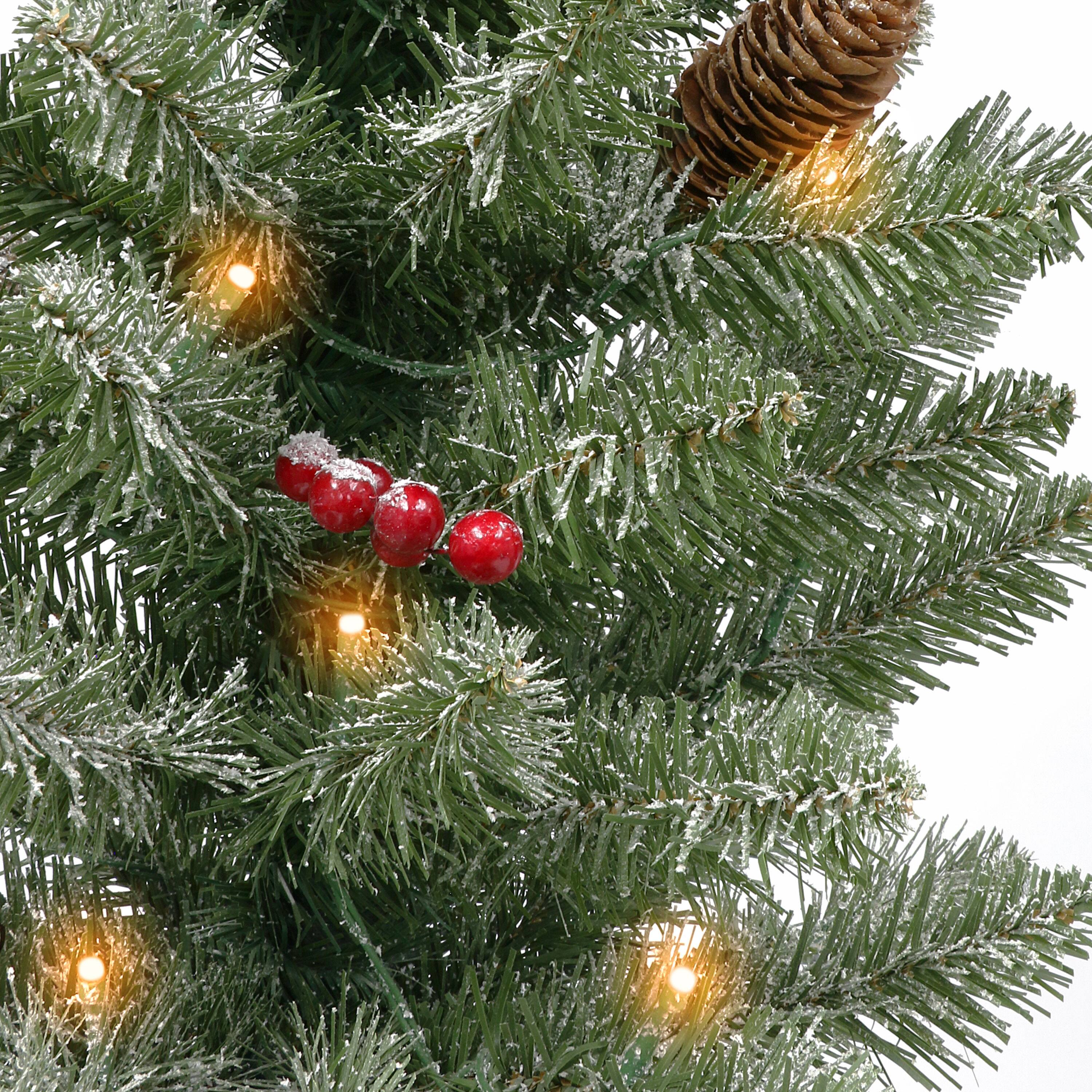 4ft. Pre-Lit Flocked Potted Trees with Battery-Operated Timer, 2ct.